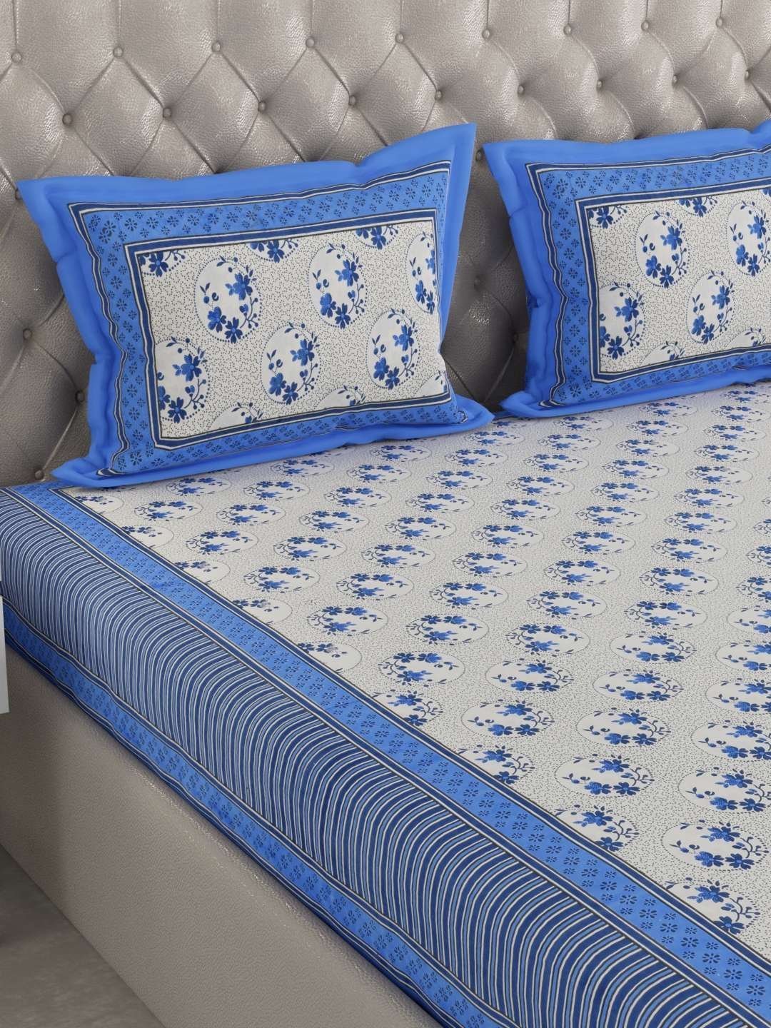 100% Pure Cotton Traditional  Printed Bedsheet for Double Bed King Size Bedsheet with 2 Pillow Covers