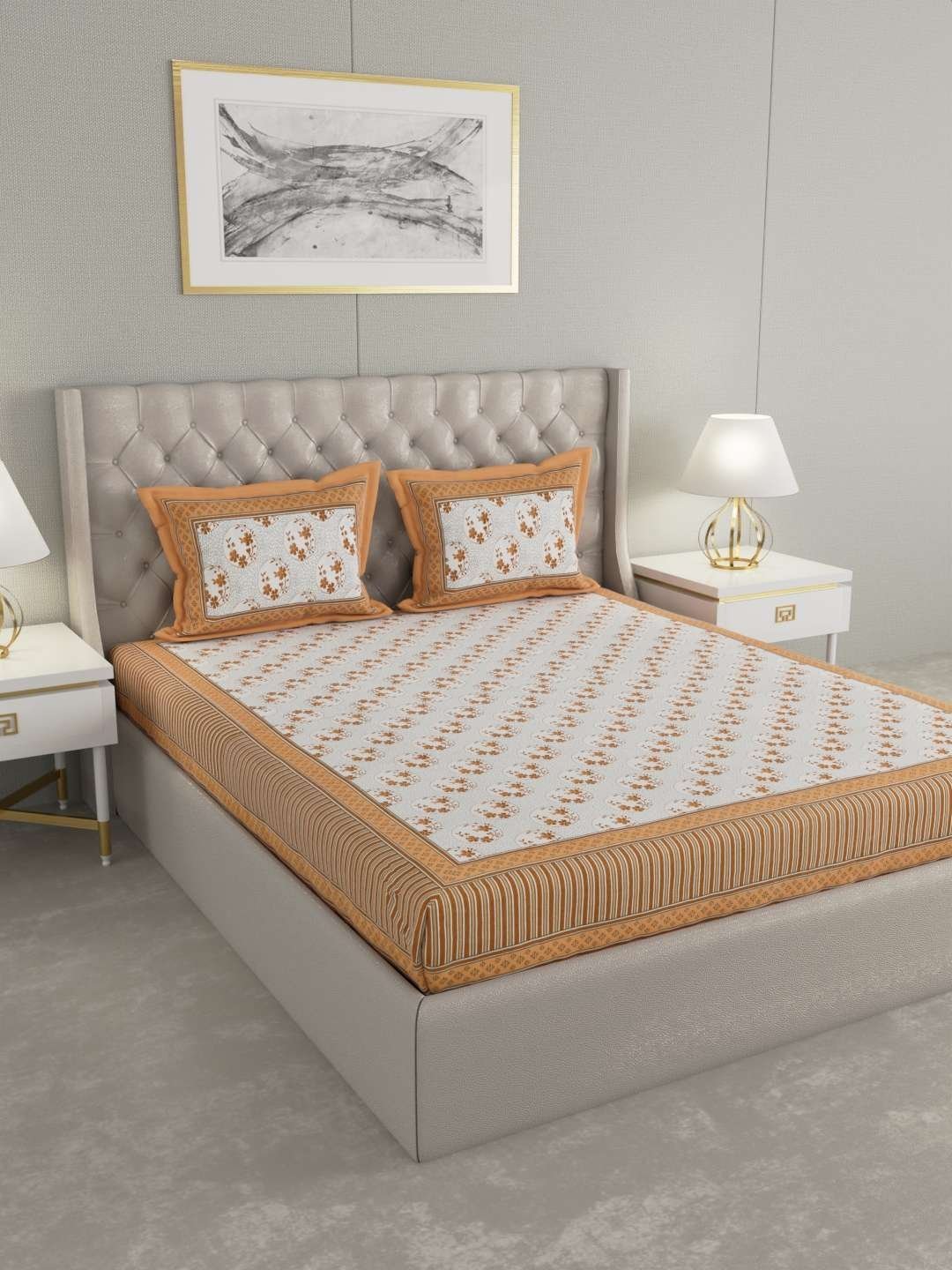 100% Pure Cotton Traditional  Printed Bedsheet for Double Bed King Size Bedsheet with 2 Pillow Covers