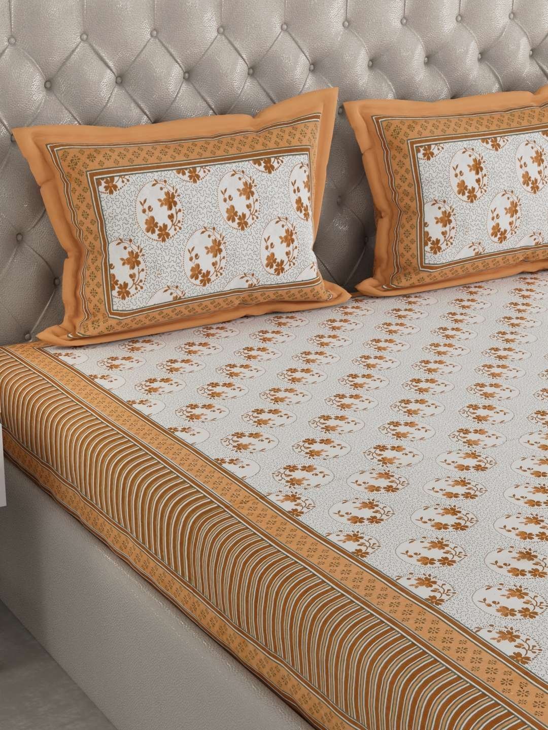 100% Pure Cotton Traditional  Printed Bedsheet for Double Bed King Size Bedsheet with 2 Pillow Covers