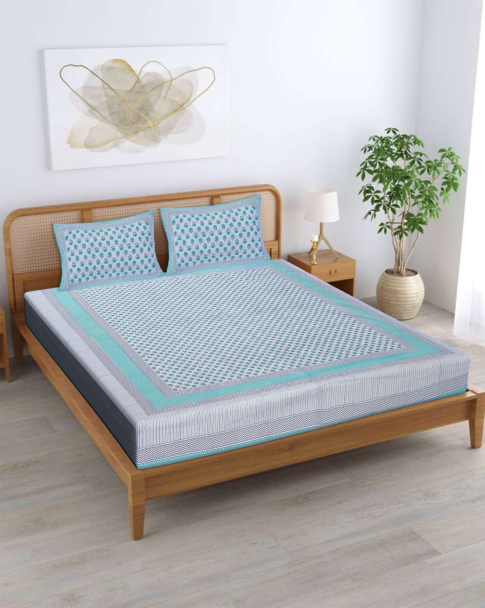 100% Pure Cotton Traditional  Printed Bedsheet for Double Bed King Size Bedsheet with 2 Pillow Covers