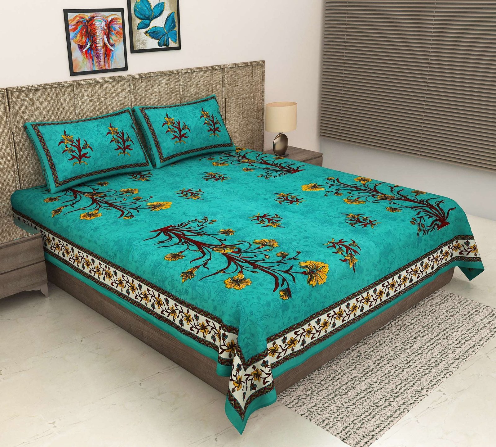 100% Pure Cotton Traditional  Printed Bedsheet for Double Bed King Size Bedsheet with 2 Pillow Covers
