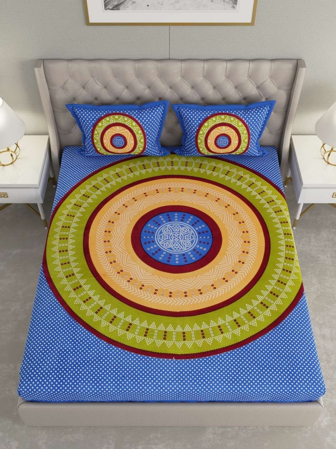 100% Pure Cotton Traditional  Printed Bedsheet for Double Bed King Size Bedsheet with 2 Pillow Covers