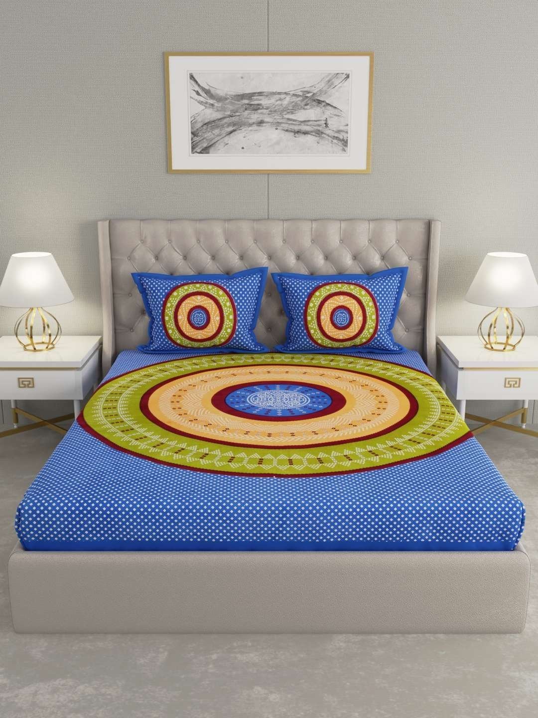 100% Pure Cotton Traditional  Printed Bedsheet for Double Bed King Size Bedsheet with 2 Pillow Covers