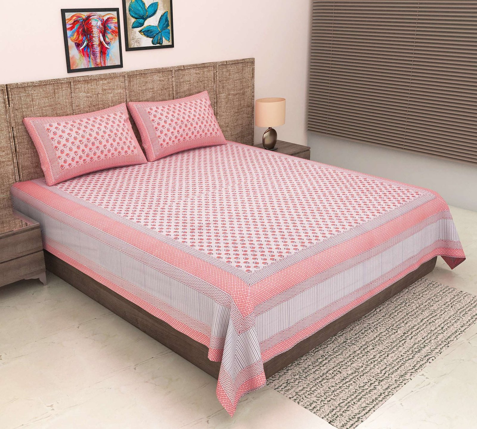 100% Pure Cotton Traditional  Printed Bedsheet for Double Bed King Size Bedsheet with 2 Pillow Covers