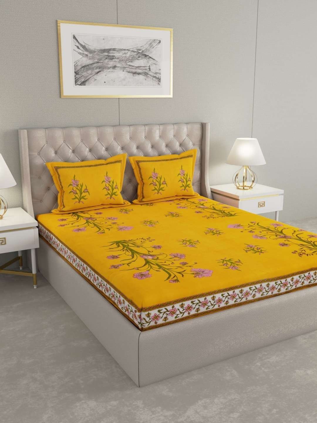 100% Pure Cotton Traditional  Printed Bedsheet for Double Bed King Size Bedsheet with 2 Pillow Covers