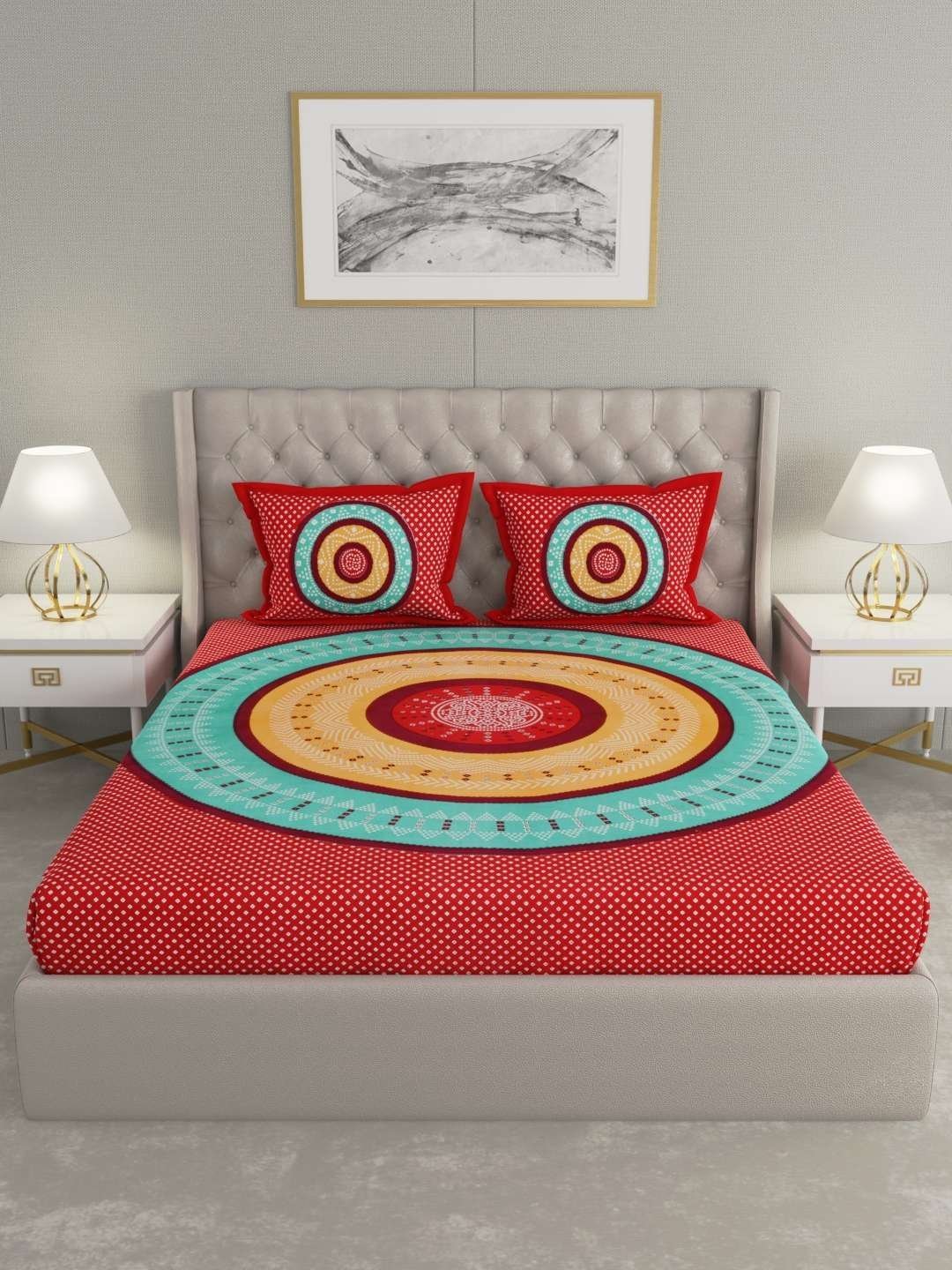 100% Pure Cotton Traditional  Printed Bedsheet for Double Bed King Size Bedsheet with 2 Pillow Covers