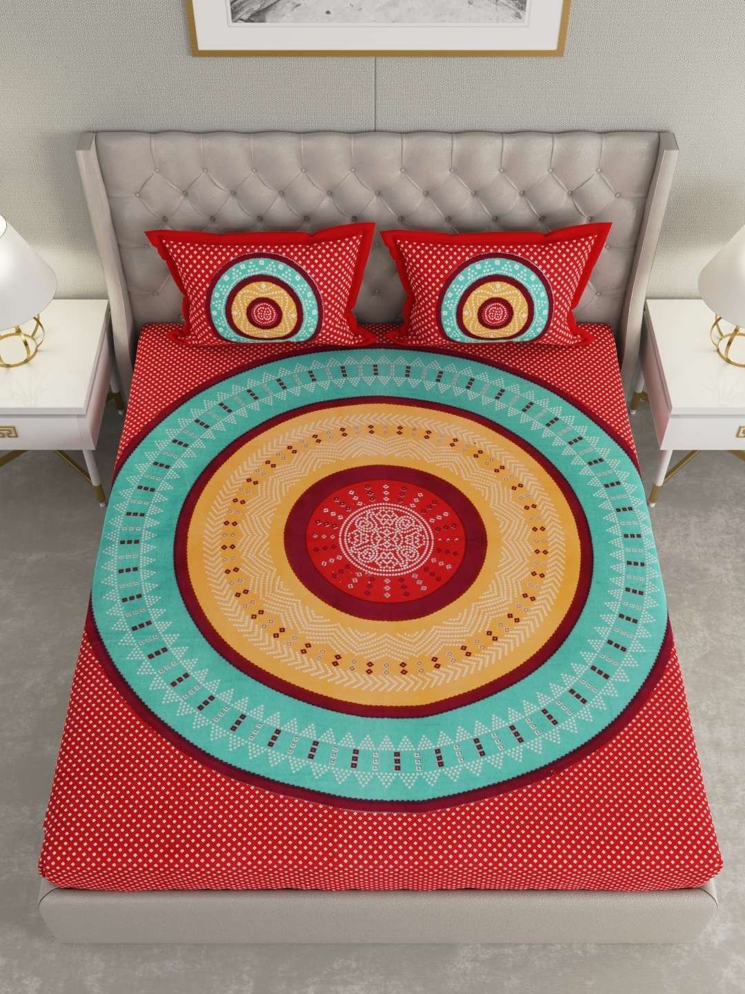 100% Pure Cotton Traditional  Printed Bedsheet for Double Bed King Size Bedsheet with 2 Pillow Covers