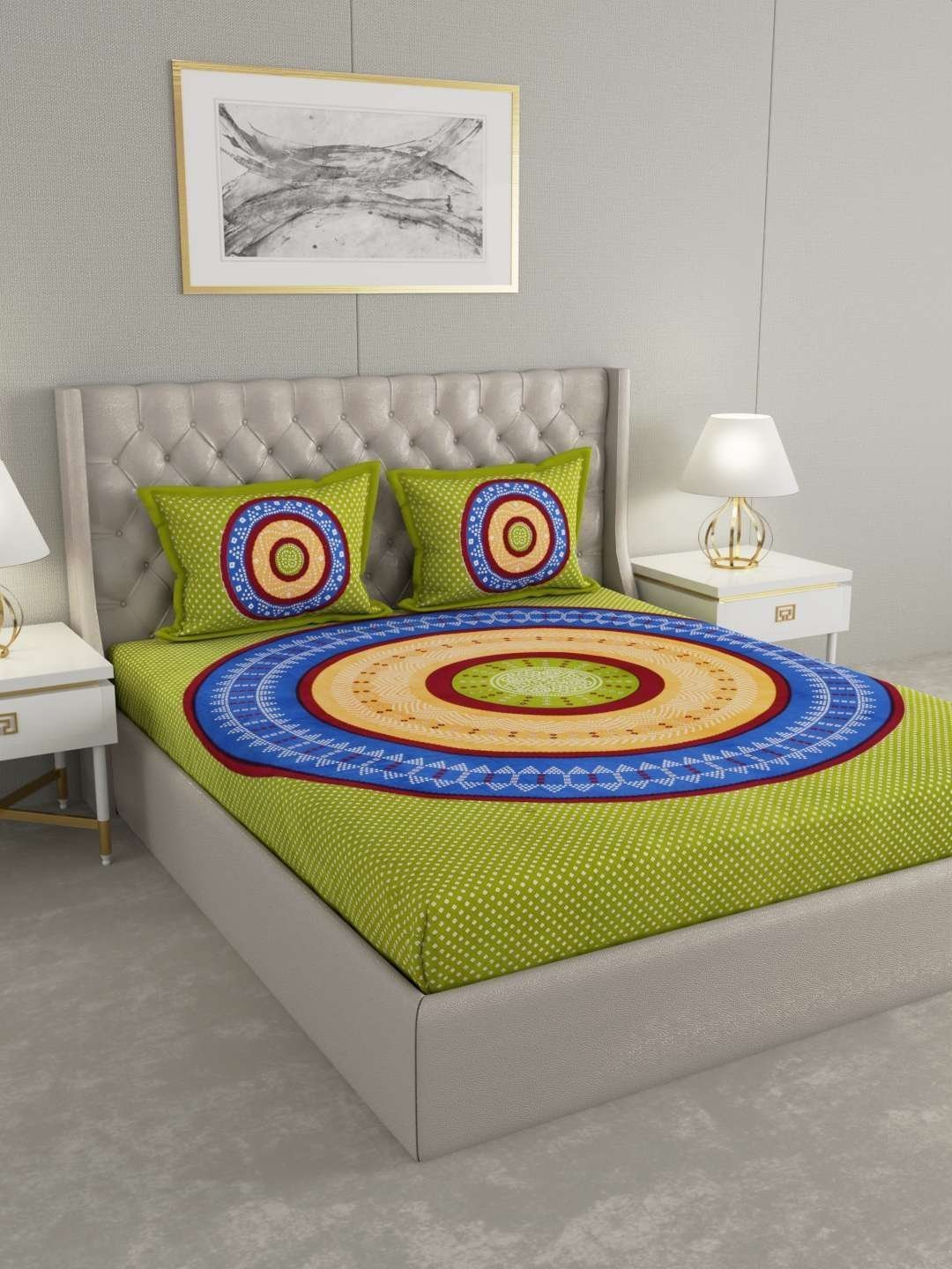 100% Pure Cotton Traditional  Printed Bedsheet for Double Bed King Size Bedsheet with 2 Pillow Covers