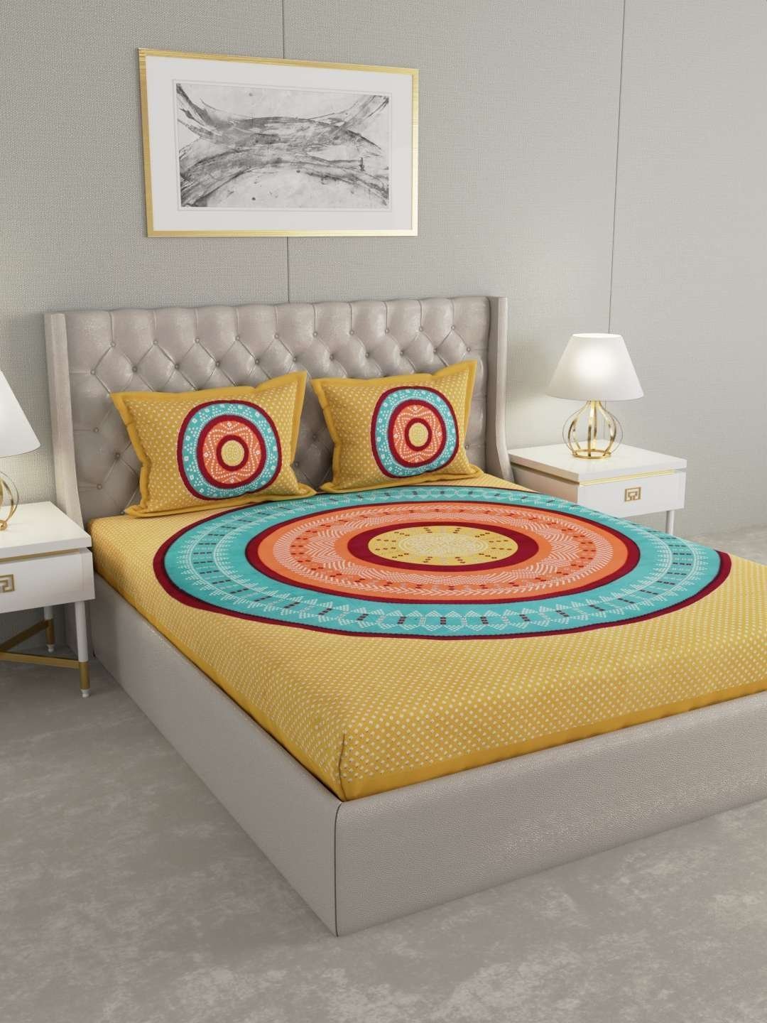 100% Pure Cotton Traditional  Printed Bedsheet for Double Bed King Size Bedsheet with 2 Pillow Covers