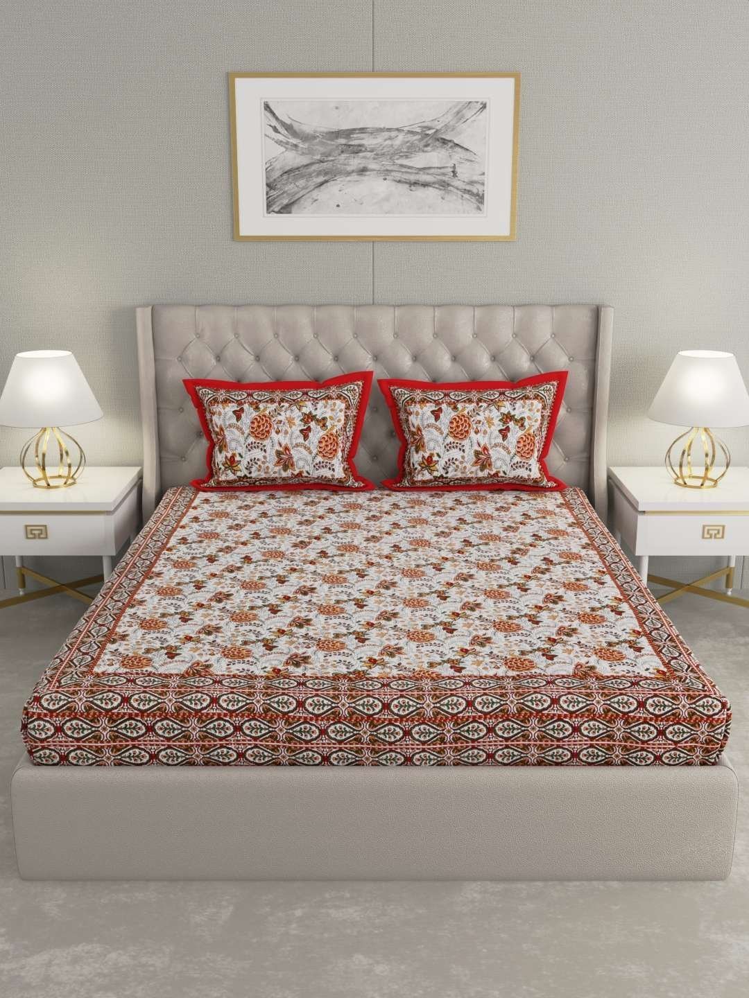 100% Pure Cotton Traditional  Printed Bedsheet for Double Bed King Size Bedsheet with 2 Pillow Covers