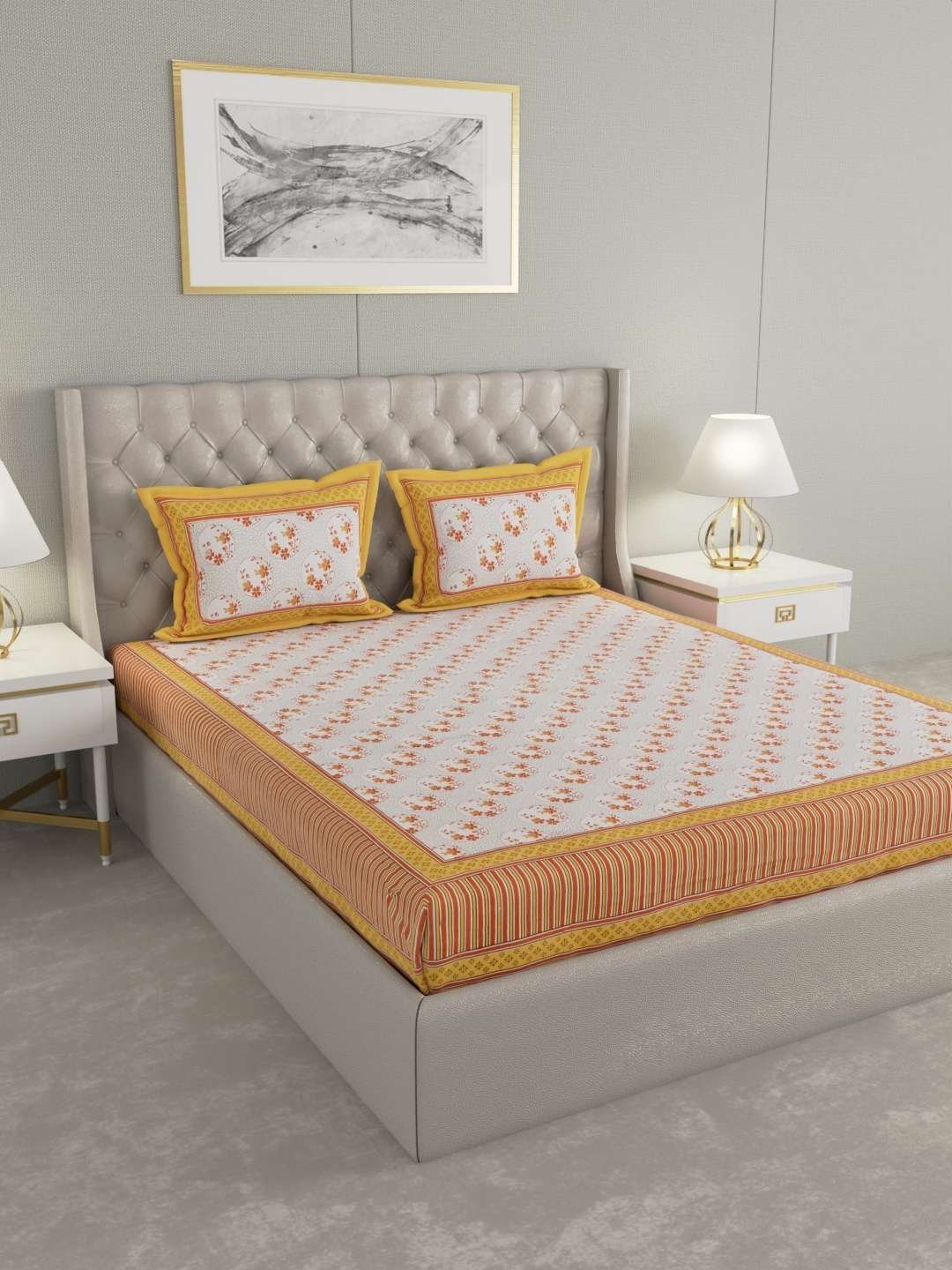 100% Pure Cotton Traditional  Printed Bedsheet for Double Bed King Size Bedsheet with 2 Pillow Covers