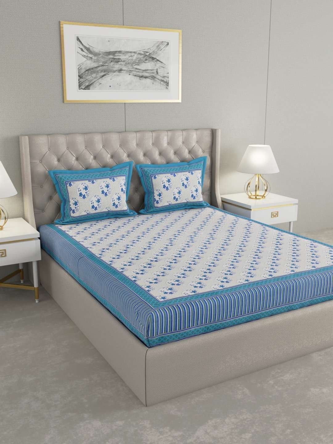100% Pure Cotton Traditional  Printed Bedsheet for Double Bed King Size Bedsheet with 2 Pillow Covers