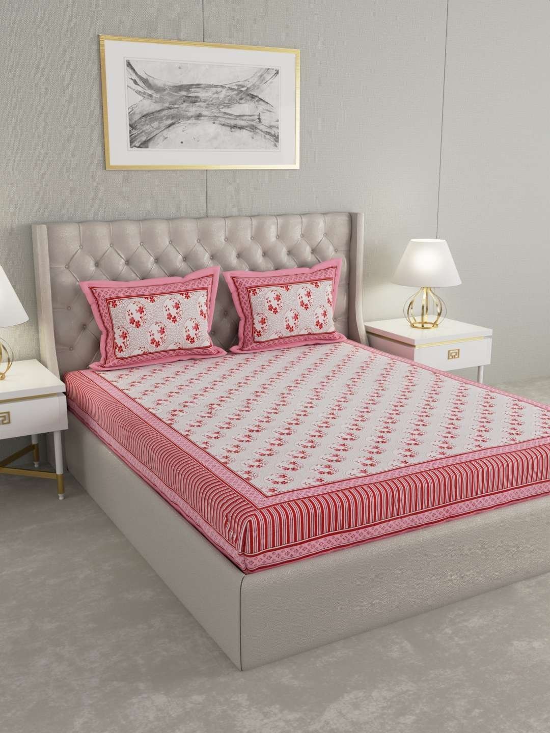 100% Pure Cotton Traditional  Printed Bedsheet for Double Bed King Size Bedsheet with 2 Pillow Covers