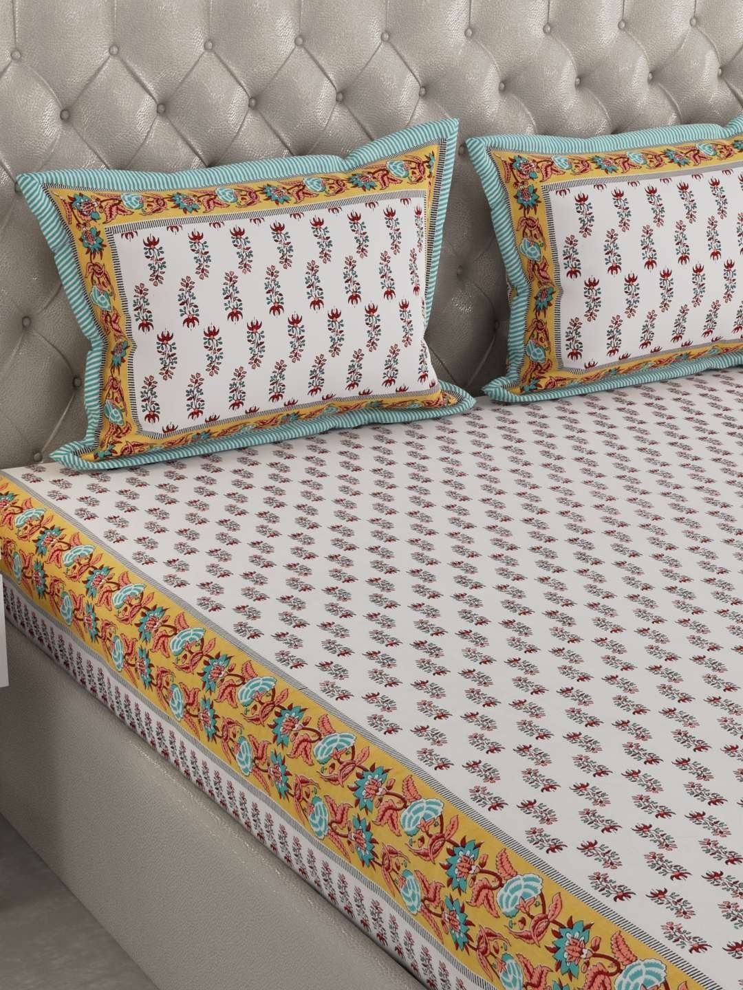 100% Pure Cotton Traditional  Printed Bedsheet for Double Bed King Size Bedsheet with 2 Pillow Covers