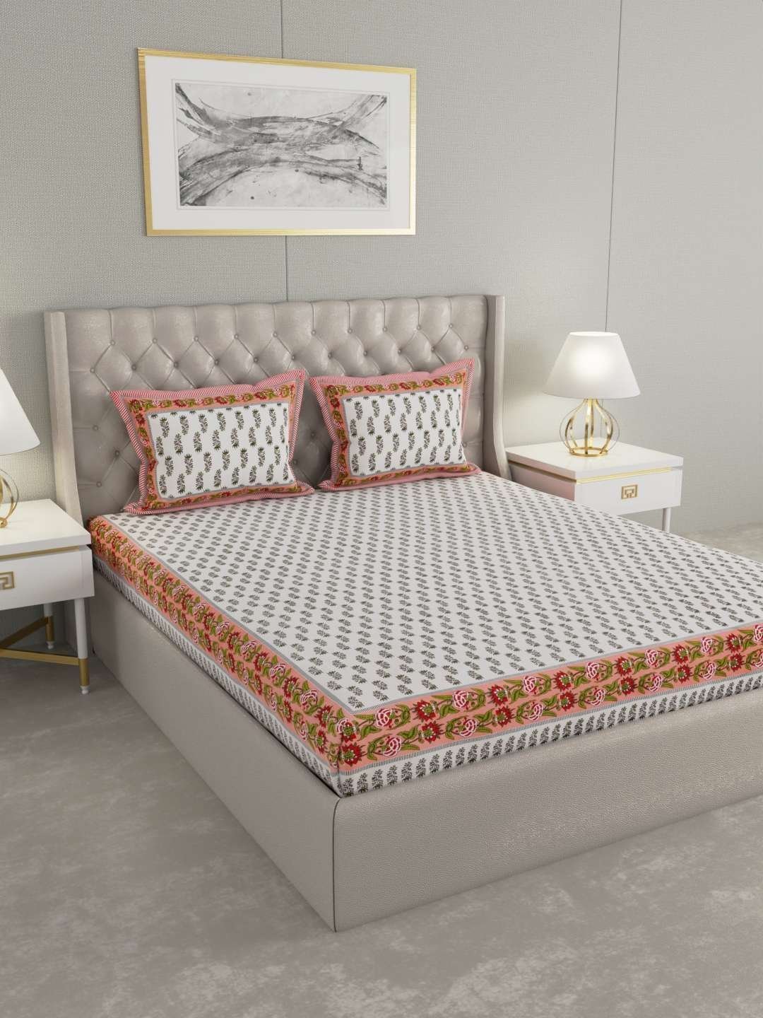 100% Pure Cotton Traditional  Printed Bedsheet for Double Bed King Size Bedsheet with 2 Pillow Covers