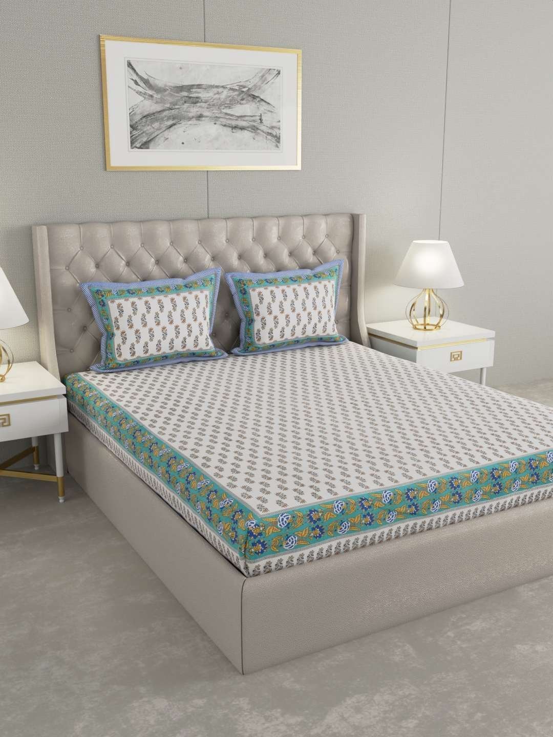 100% Pure Cotton Traditional  Printed Bedsheet for Double Bed King Size Bedsheet with 2 Pillow Covers