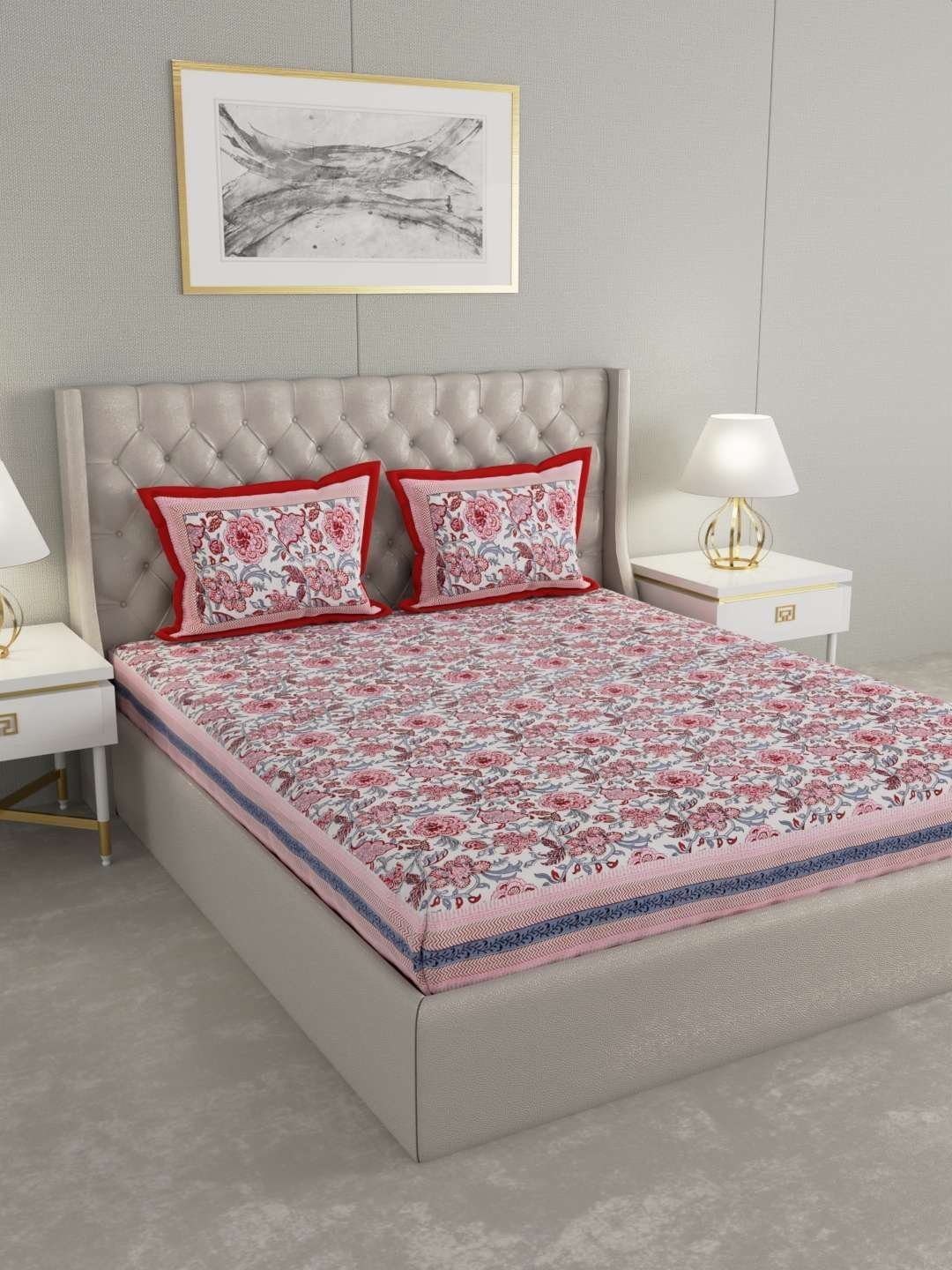 100% Pure Cotton Traditional  Printed Bedsheet for Double Bed King Size Bedsheet with 2 Pillow Covers