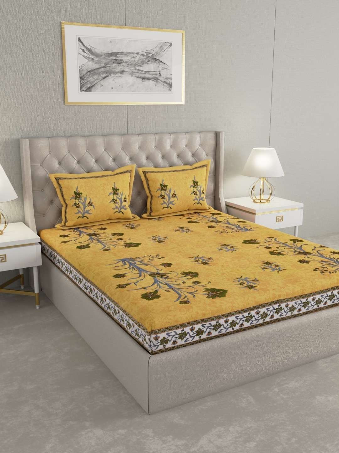 100% Pure Cotton Traditional  Printed Bedsheet for Double Bed King Size Bedsheet with 2 Pillow Covers