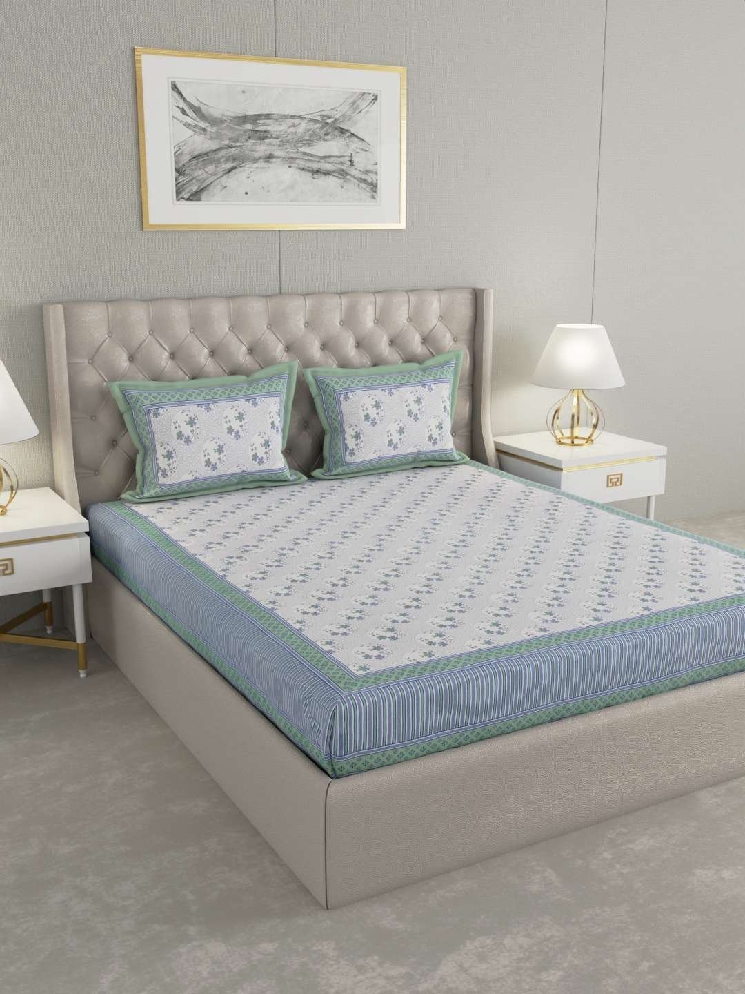 100% Pure Cotton Traditional  Printed Bedsheet for Double Bed King Size Bedsheet with 2 Pillow Covers