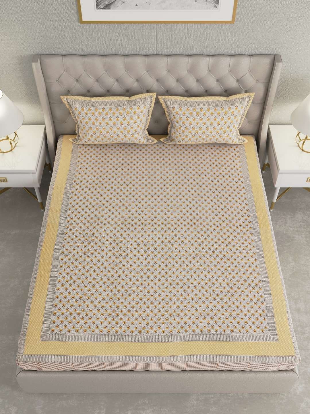 100% Pure Cotton Traditional  Printed Bedsheet for Double Bed King Size Bedsheet with 2 Pillow Covers
