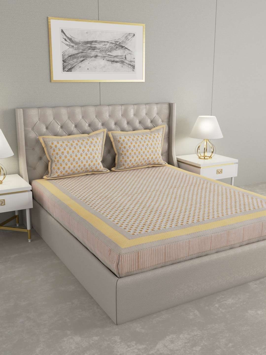 100% Pure Cotton Traditional  Printed Bedsheet for Double Bed King Size Bedsheet with 2 Pillow Covers