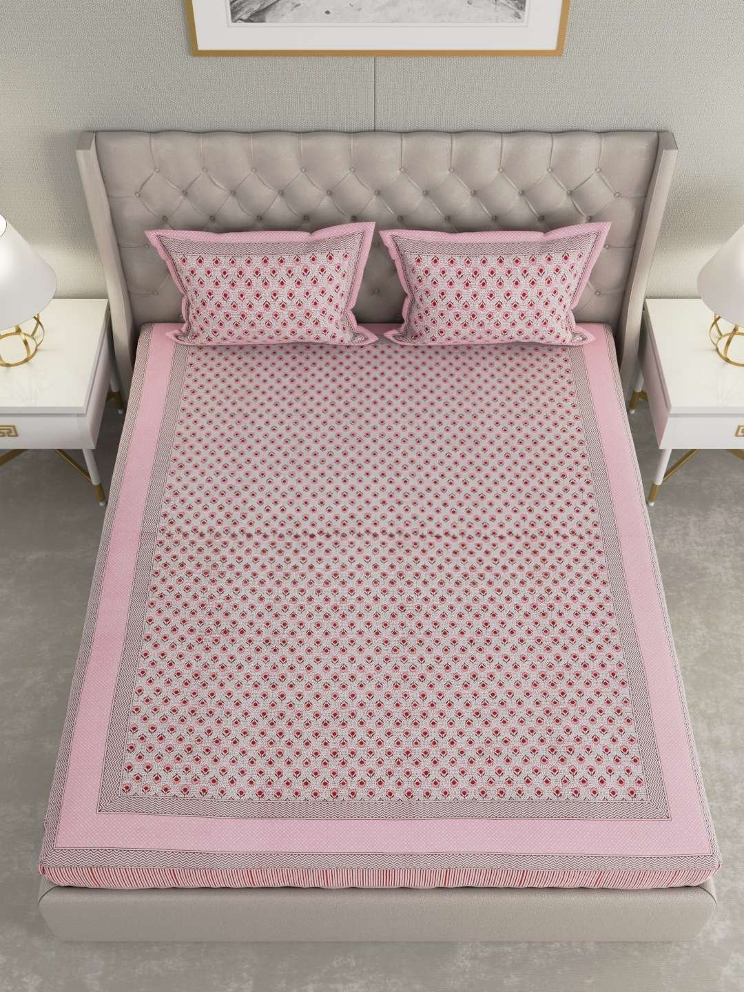 100% Pure Cotton Traditional  Printed Bedsheet for Double Bed King Size Bedsheet with 2 Pillow Covers