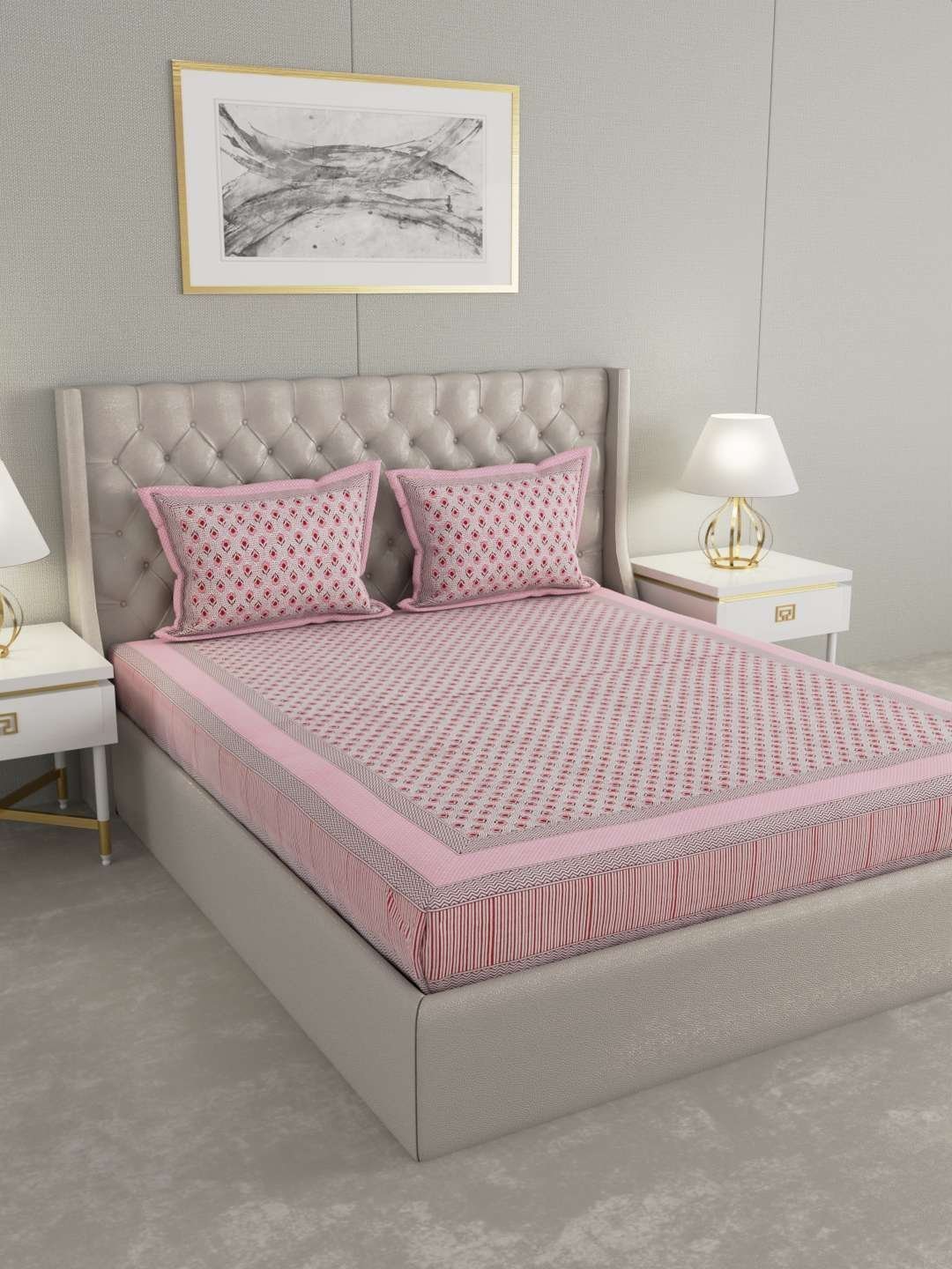 100% Pure Cotton Traditional  Printed Bedsheet for Double Bed King Size Bedsheet with 2 Pillow Covers