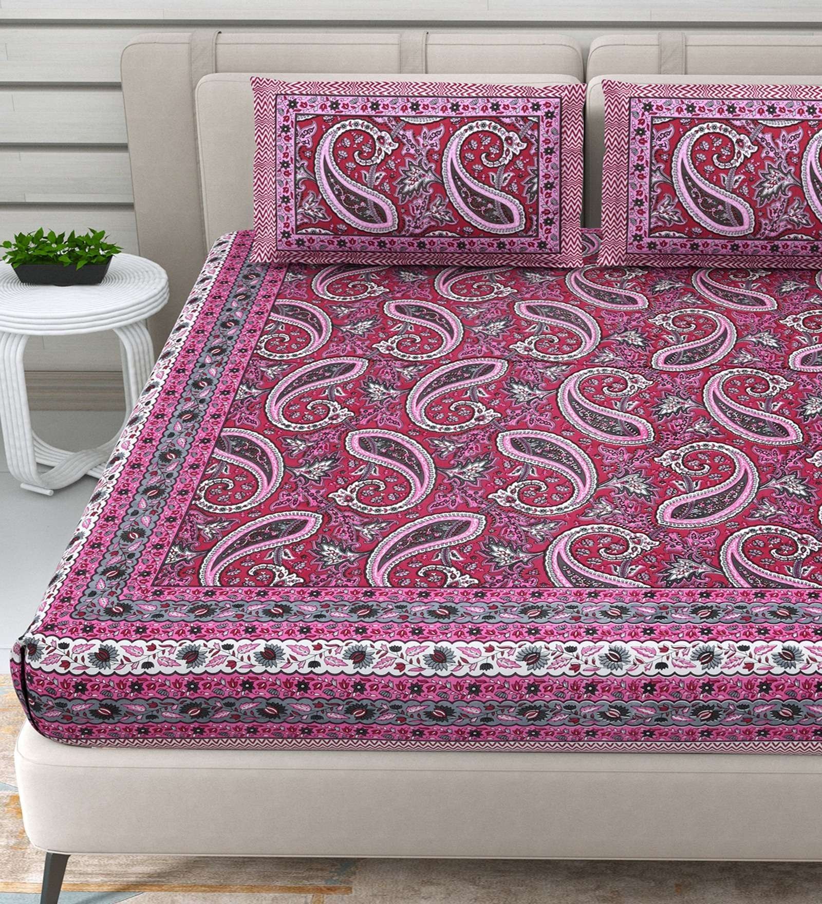 100% Pure Cotton Traditional  Printed Bedsheet for Double Bed King Size Bedsheet with 2 Pillow Covers