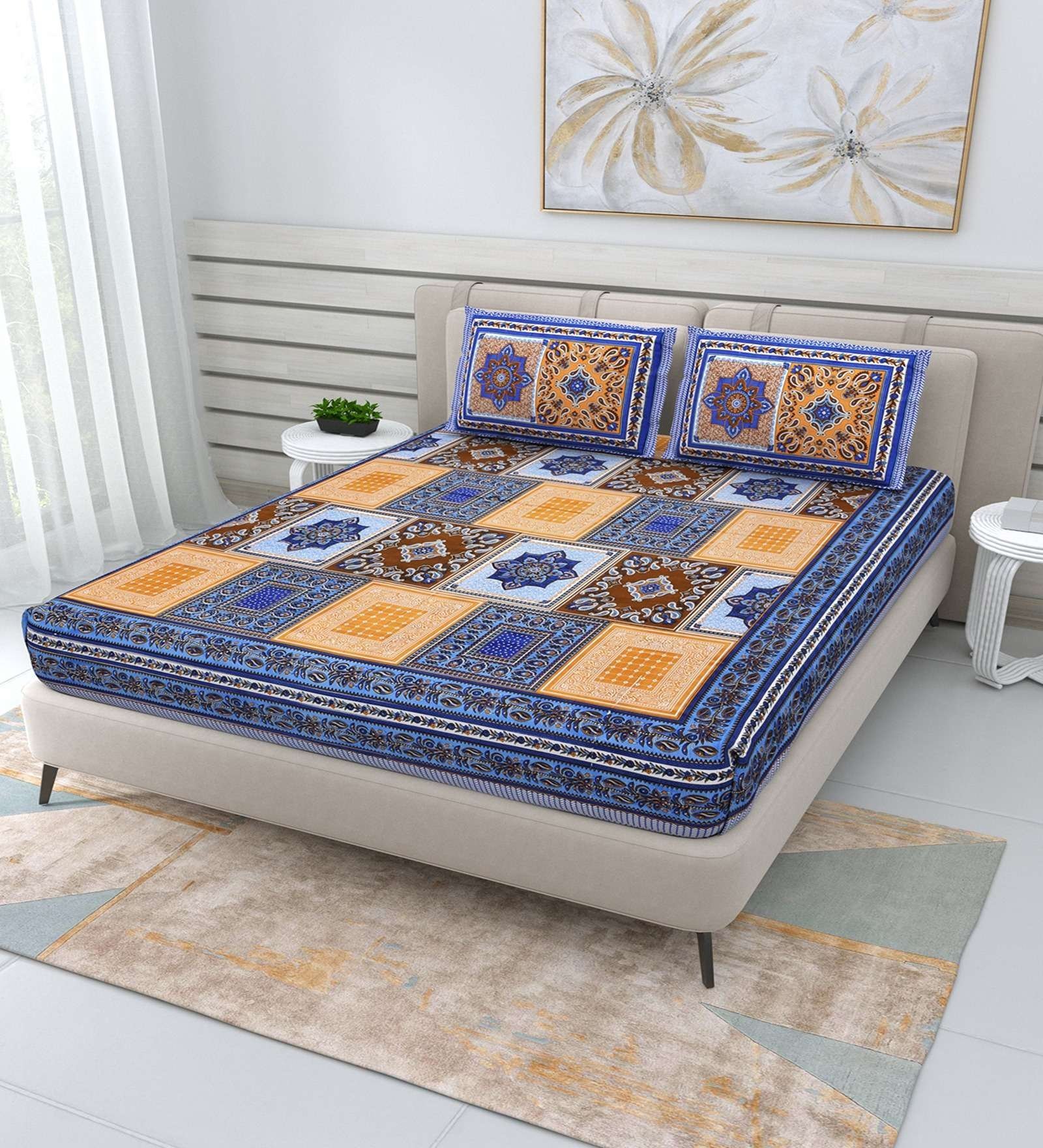 100% Pure Cotton Traditional  Printed Bedsheet for Double Bed King Size Bedsheet with 2 Pillow Covers