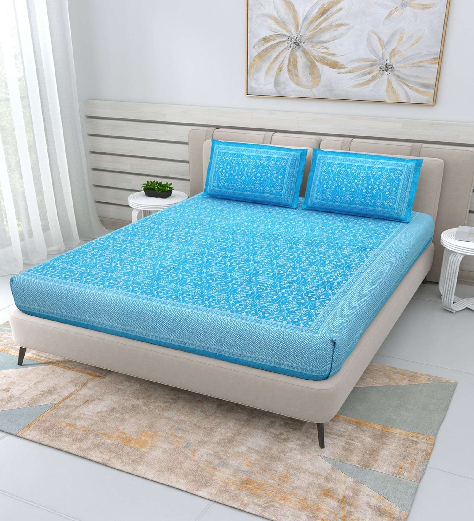 100% Pure Cotton Traditional  Printed Bedsheet for Double Bed King Size Bedsheet with 2 Pillow Covers