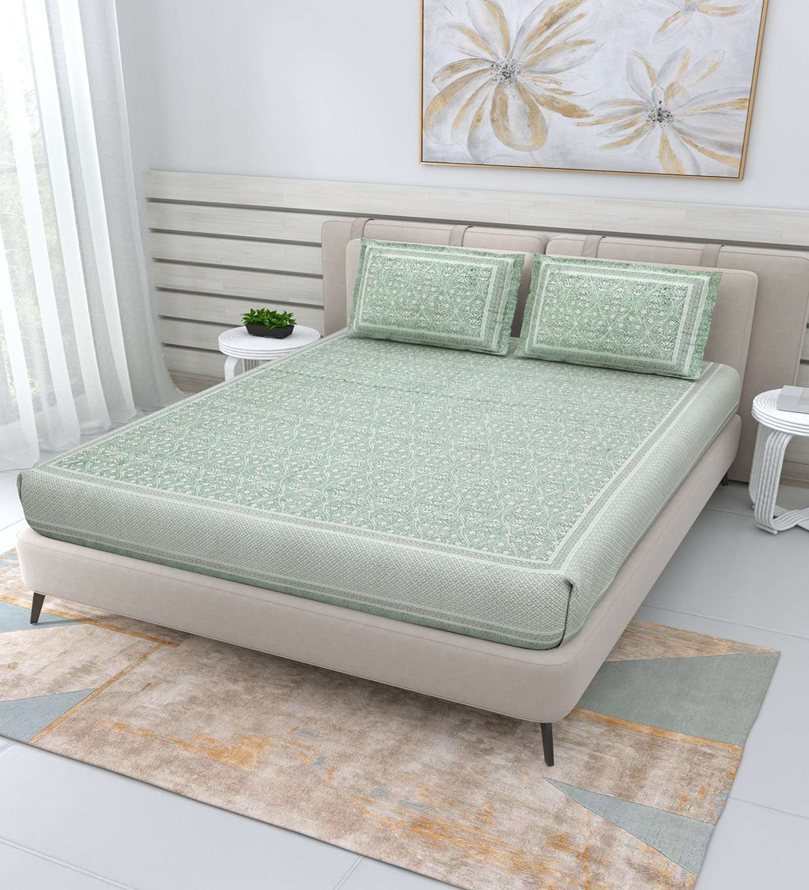 100% Pure Cotton Traditional  Printed Bedsheet for Double Bed King Size Bedsheet with 2 Pillow Covers