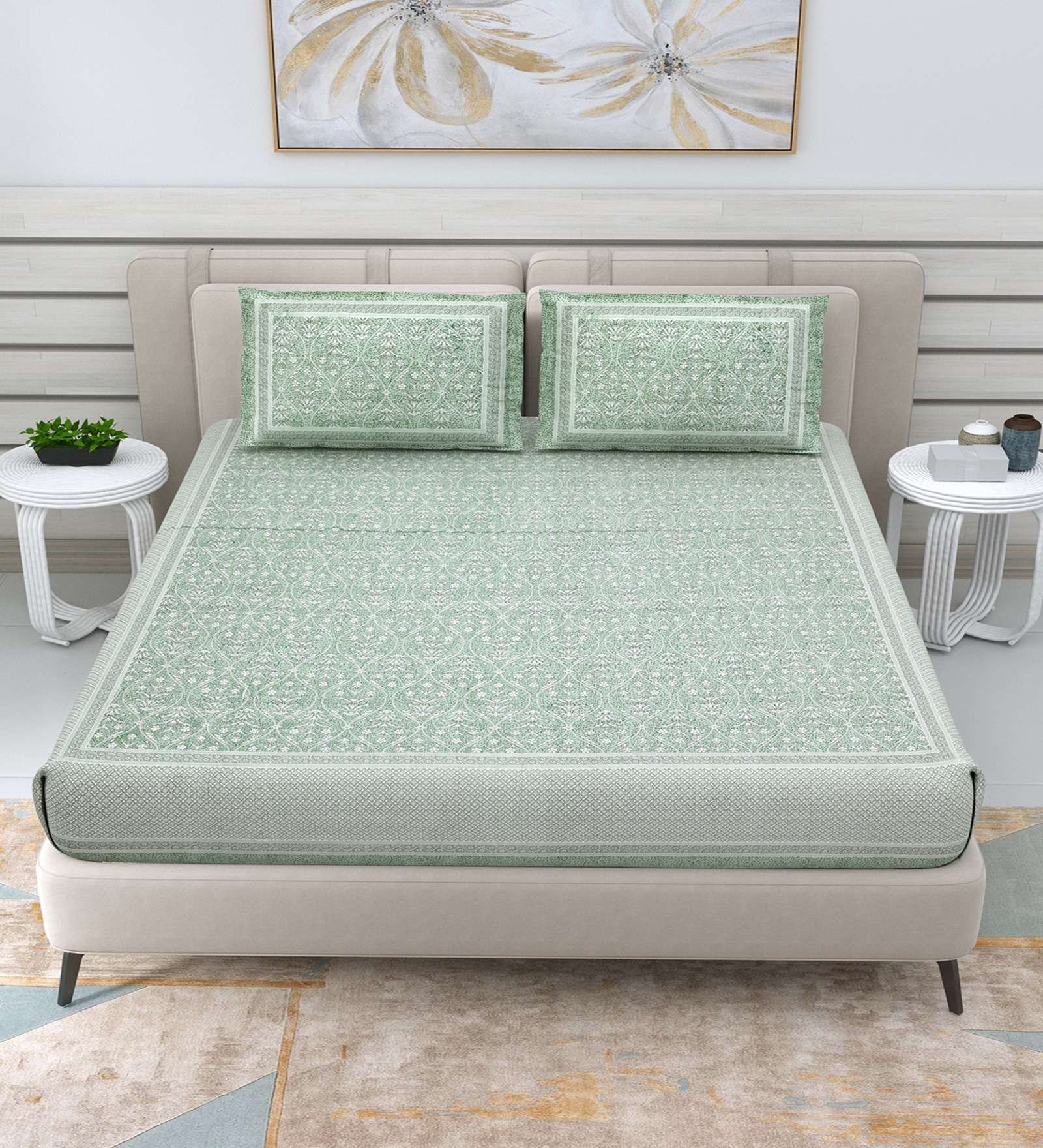 100% Pure Cotton Traditional  Printed Bedsheet for Double Bed King Size Bedsheet with 2 Pillow Covers