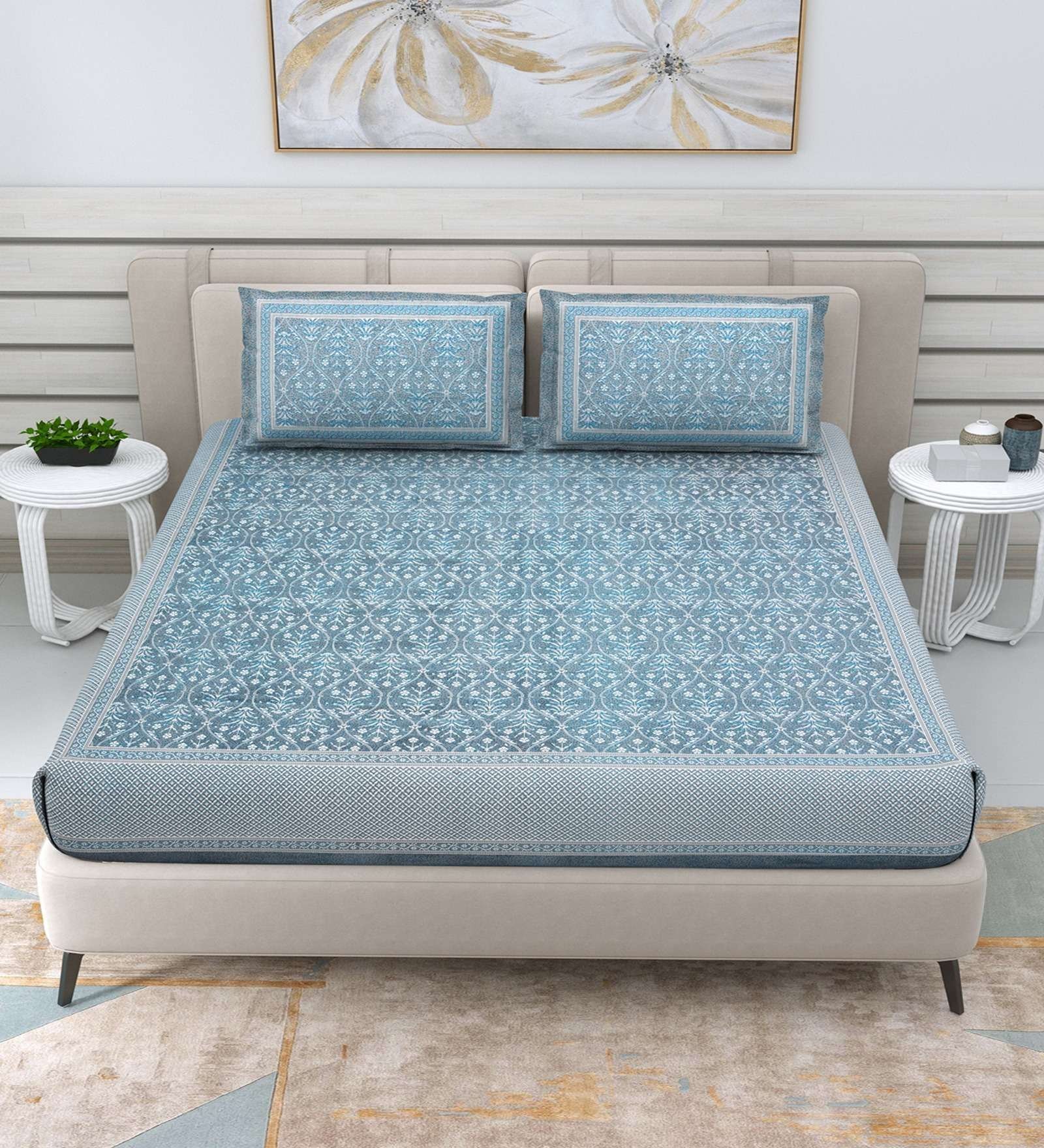 100% Pure Cotton Traditional  Printed Bedsheet for Double Bed King Size Bedsheet with 2 Pillow Covers