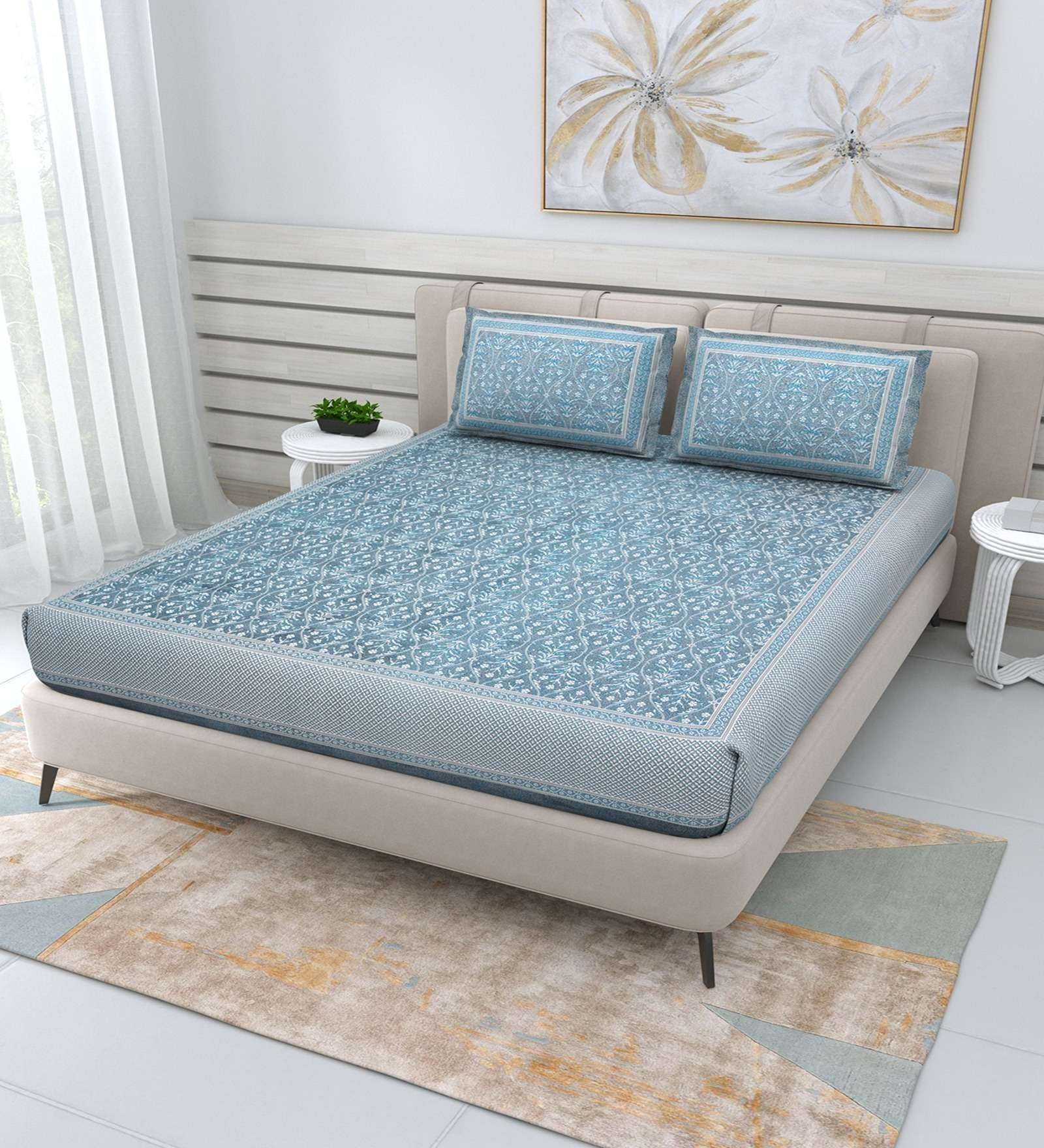 100% Pure Cotton Traditional  Printed Bedsheet for Double Bed King Size Bedsheet with 2 Pillow Covers