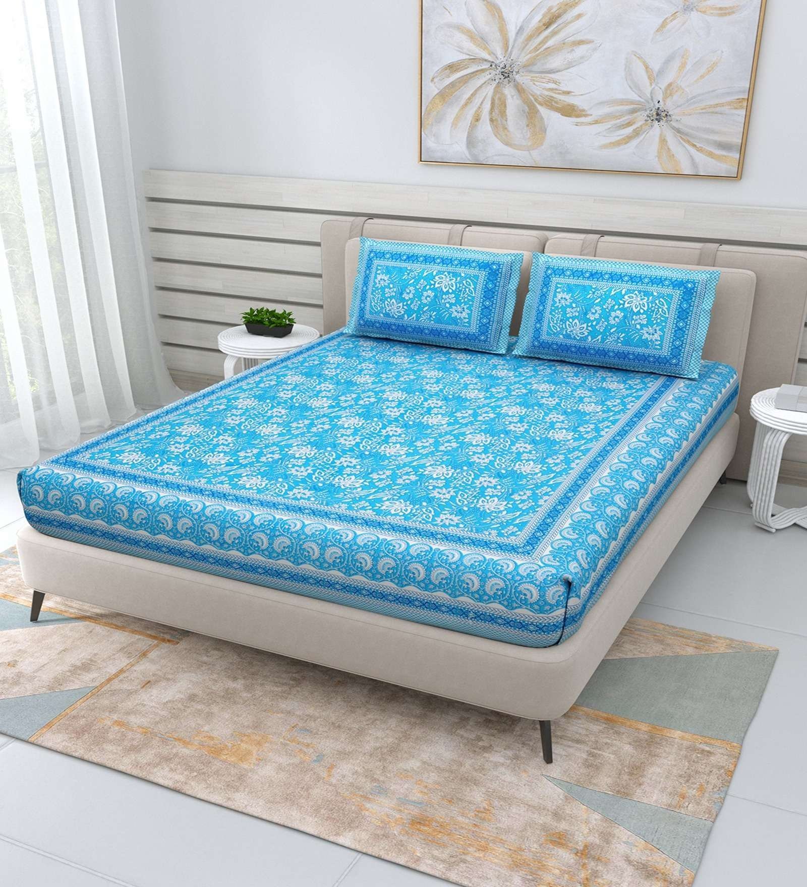 100% Pure Cotton Traditional  Printed Bedsheet for Double Bed King Size Bedsheet with 2 Pillow Covers