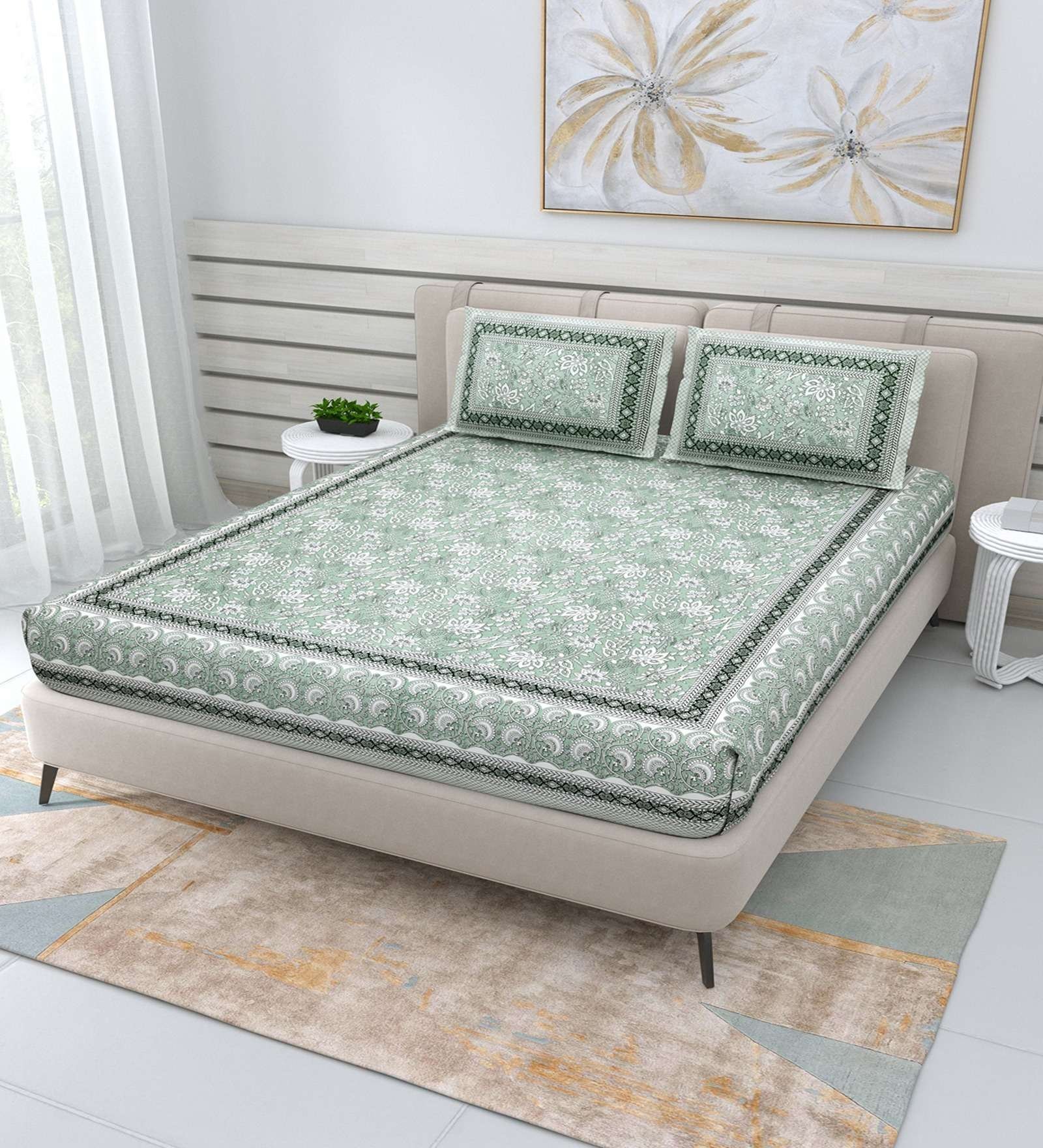 100% Pure Cotton Traditional  Printed Bedsheet for Double Bed King Size Bedsheet with 2 Pillow Covers