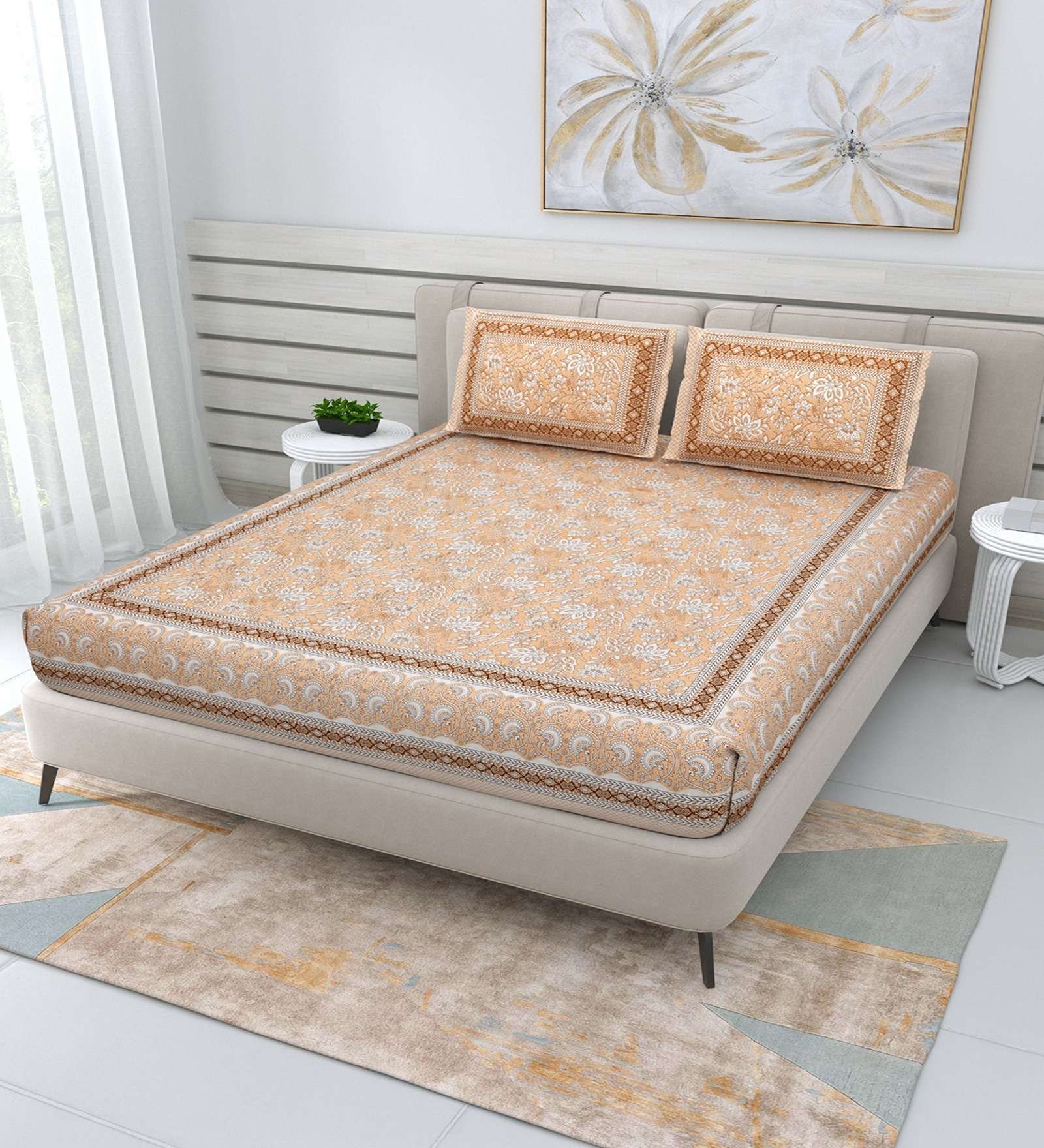 100% Pure Cotton Traditional  Printed Bedsheet for Double Bed King Size Bedsheet with 2 Pillow Covers