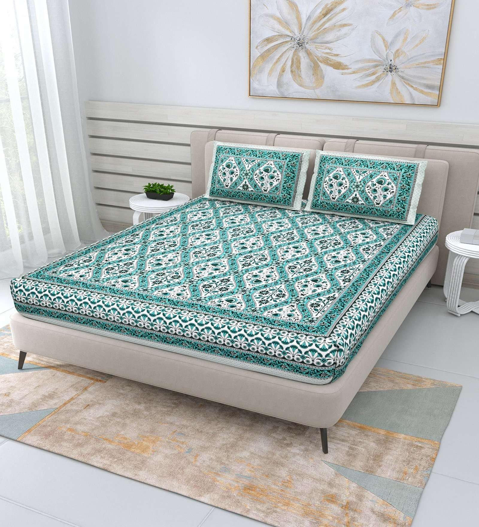 100% Pure Cotton Traditional  Printed Bedsheet for Double Bed King Size Bedsheet with 2 Pillow Covers
