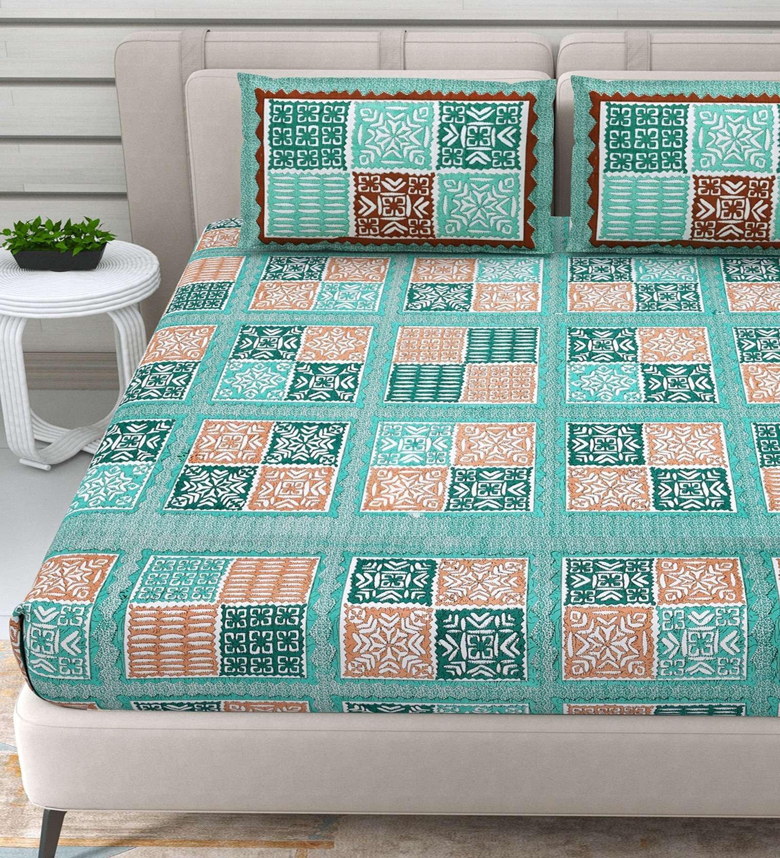100% Pure Cotton Traditional  Printed Bedsheet for Double Bed King Size Bedsheet with 2 Pillow Covers