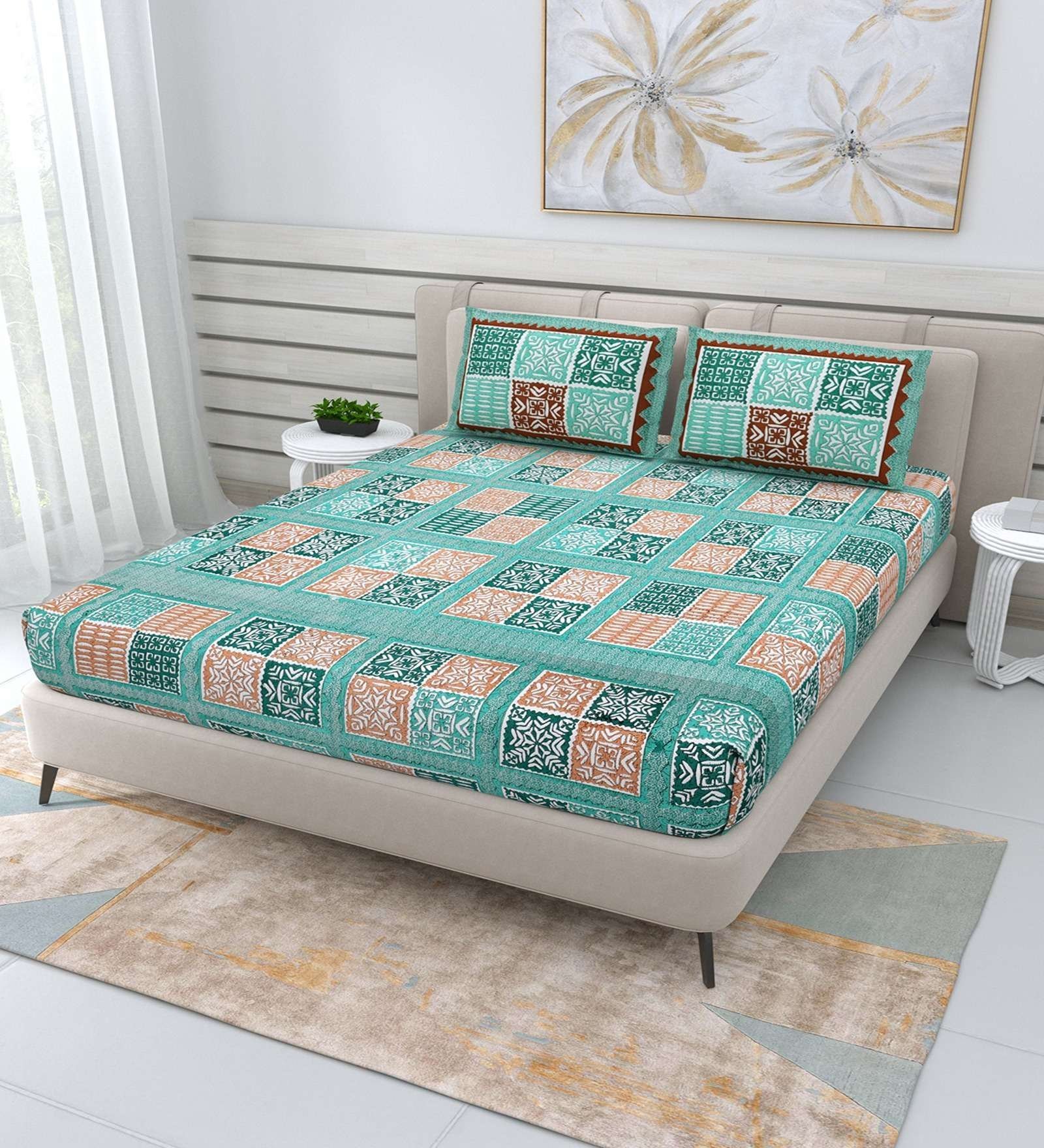 100% Pure Cotton Traditional  Printed Bedsheet for Double Bed King Size Bedsheet with 2 Pillow Covers