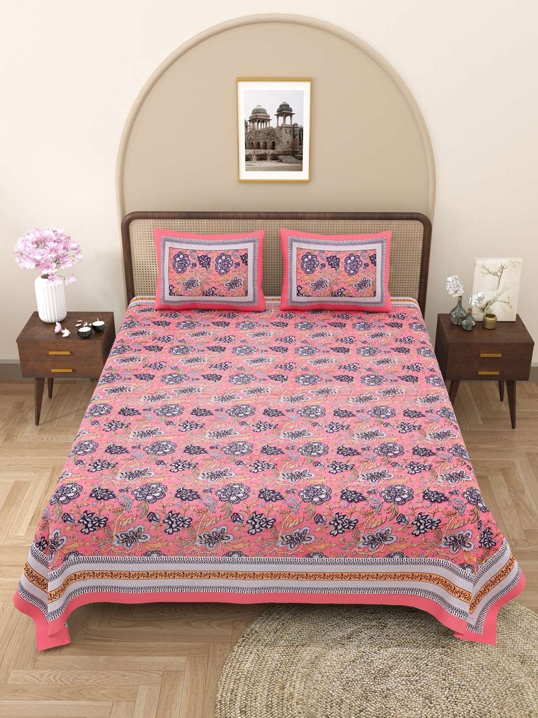 100% Pure Cotton Traditional  Printed Bedsheet for Double Bed King Size Bedsheet with 2 Pillow Covers