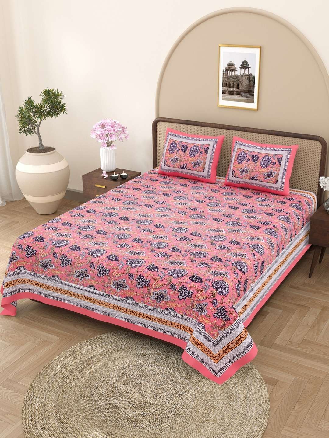 100% Pure Cotton Traditional  Printed Bedsheet for Double Bed King Size Bedsheet with 2 Pillow Covers
