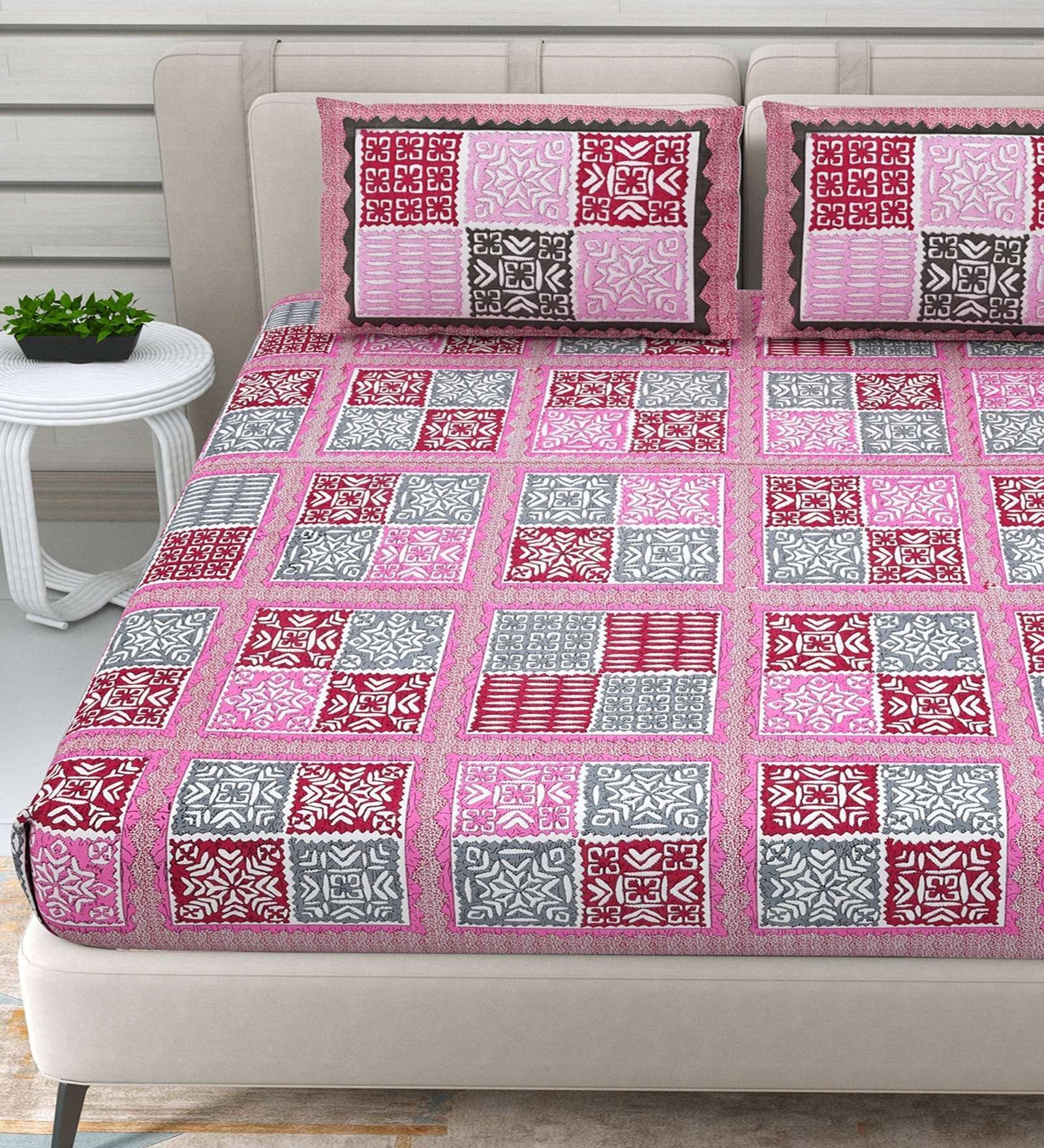 100% Pure Cotton Traditional  Printed Bedsheet for Double Bed King Size Bedsheet with 2 Pillow Covers