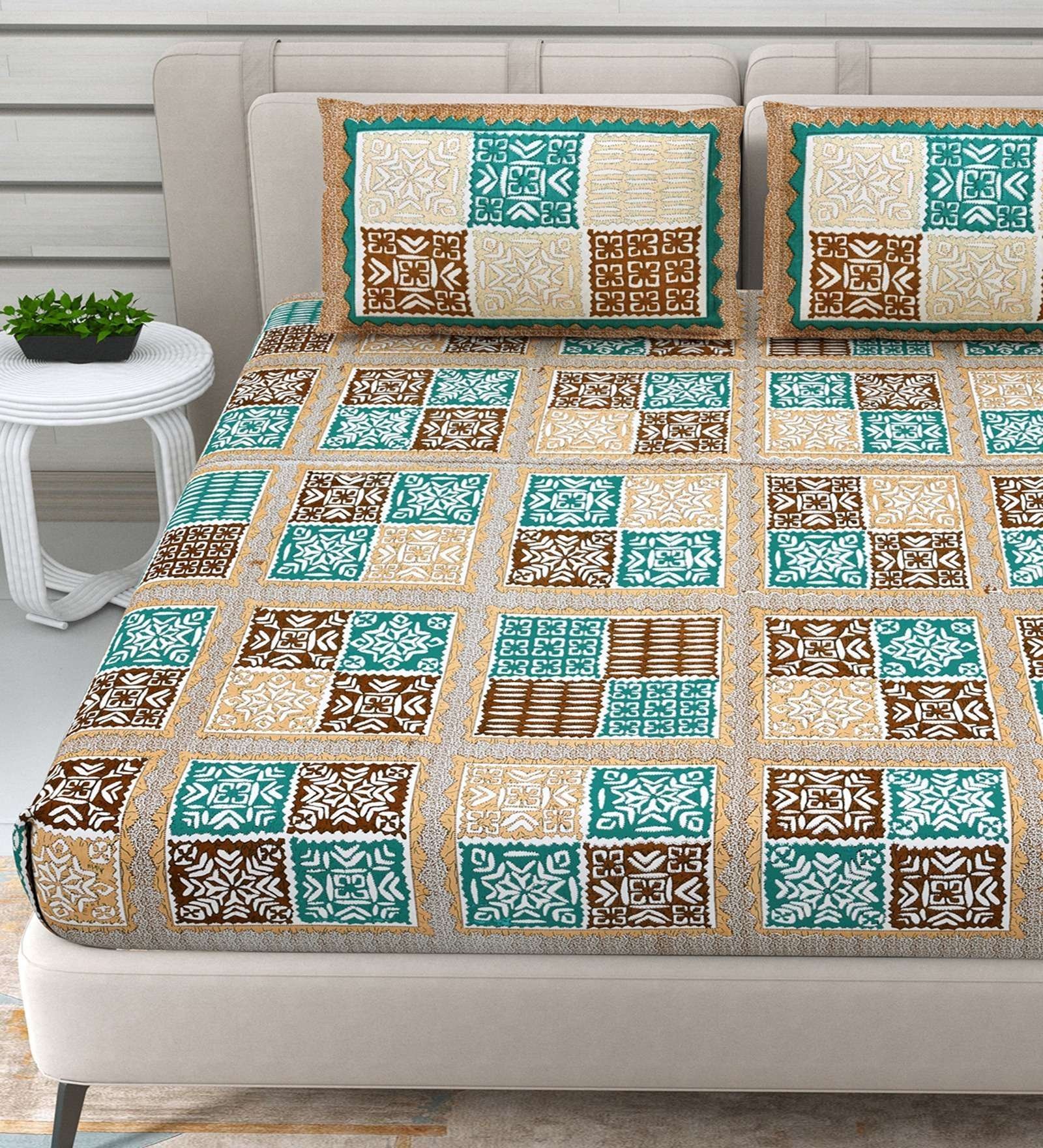 100% Pure Cotton Traditional  Printed Bedsheet for Double Bed King Size Bedsheet with 2 Pillow Covers
