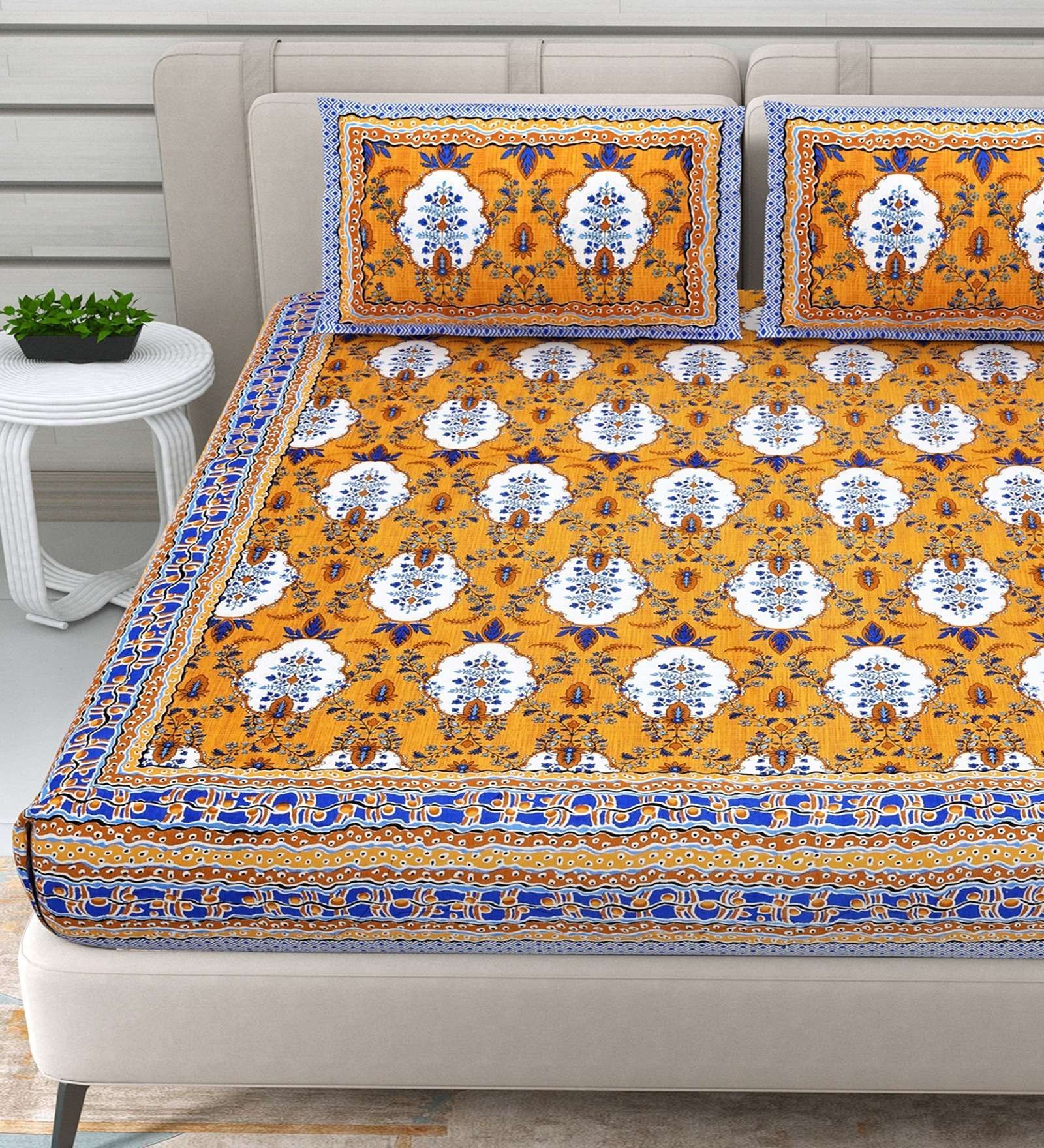 100% Pure Cotton Traditional  Printed Bedsheet for Double Bed King Size Bedsheet with 2 Pillow Covers