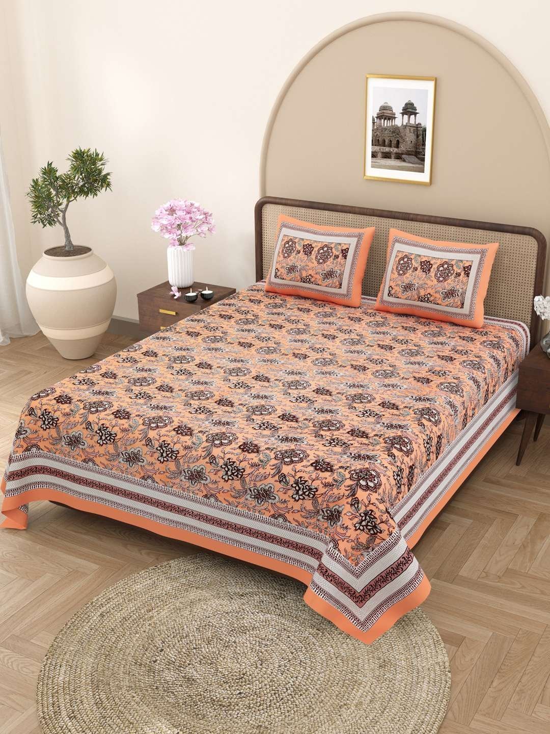 100% Pure Cotton Traditional  Printed Bedsheet for Double Bed King Size Bedsheet with 2 Pillow Covers