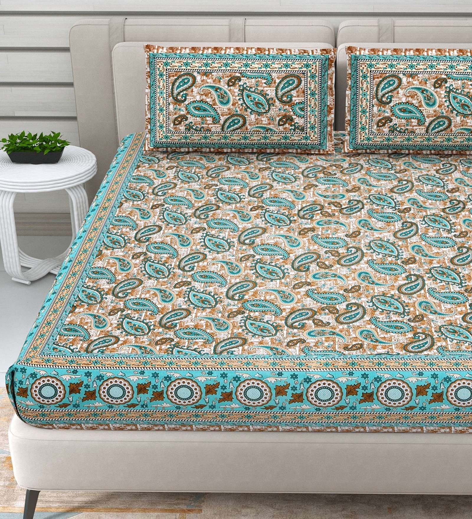 100% Pure Cotton Traditional  Printed Bedsheet for Double Bed King Size Bedsheet with 2 Pillow Covers