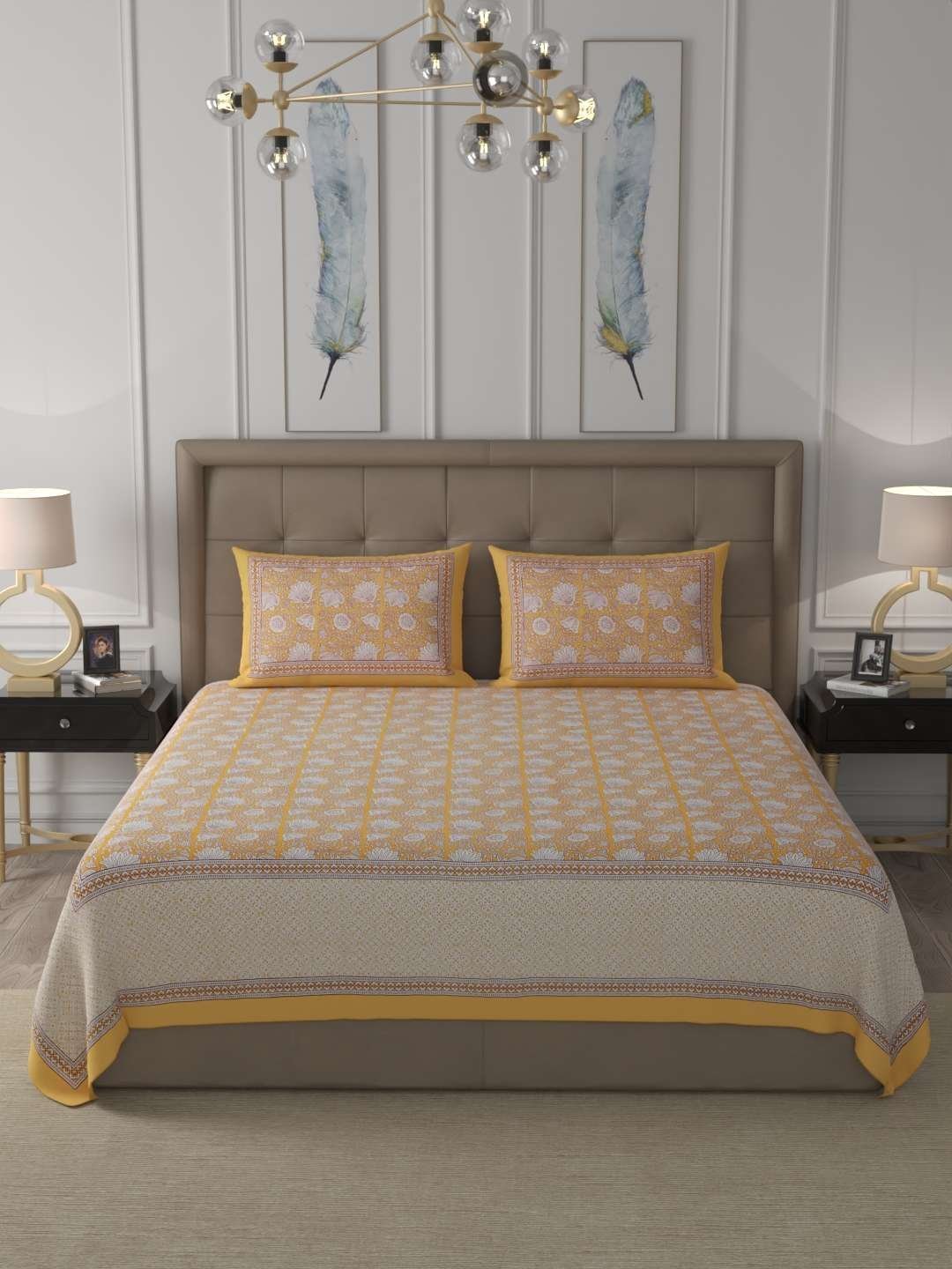 100% Pure Cotton Traditional  Printed Bedsheet for Double Bed King Size Bedsheet with 2 Pillow Covers