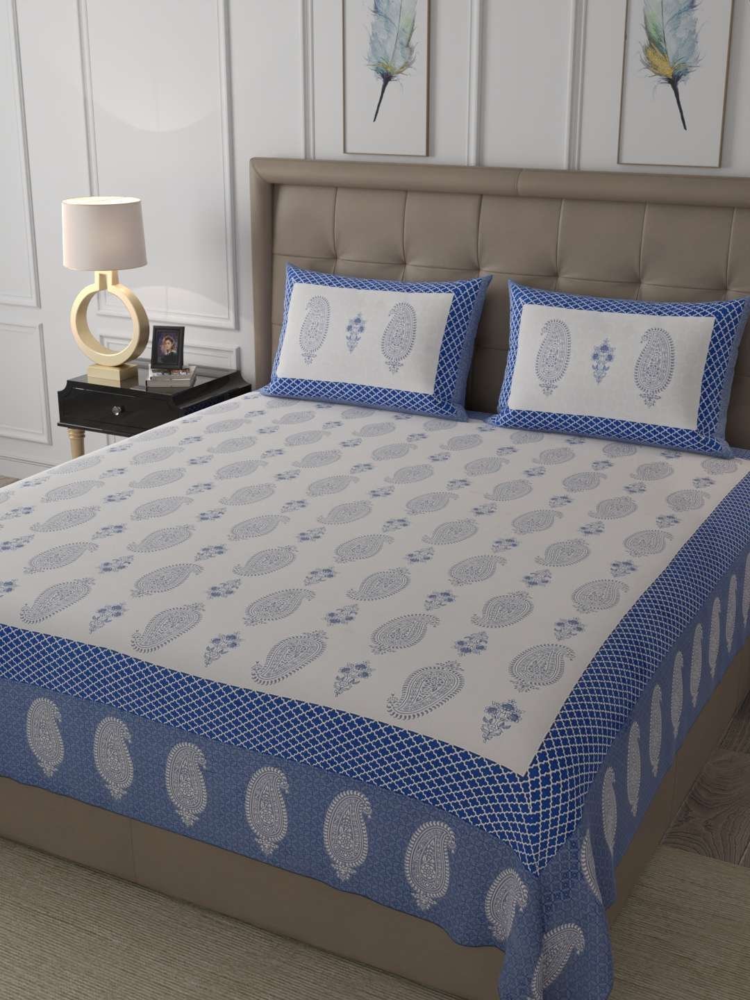 100% Pure Cotton Traditional  Printed Bedsheet for Double Bed King Size Bedsheet with 2 Pillow Covers