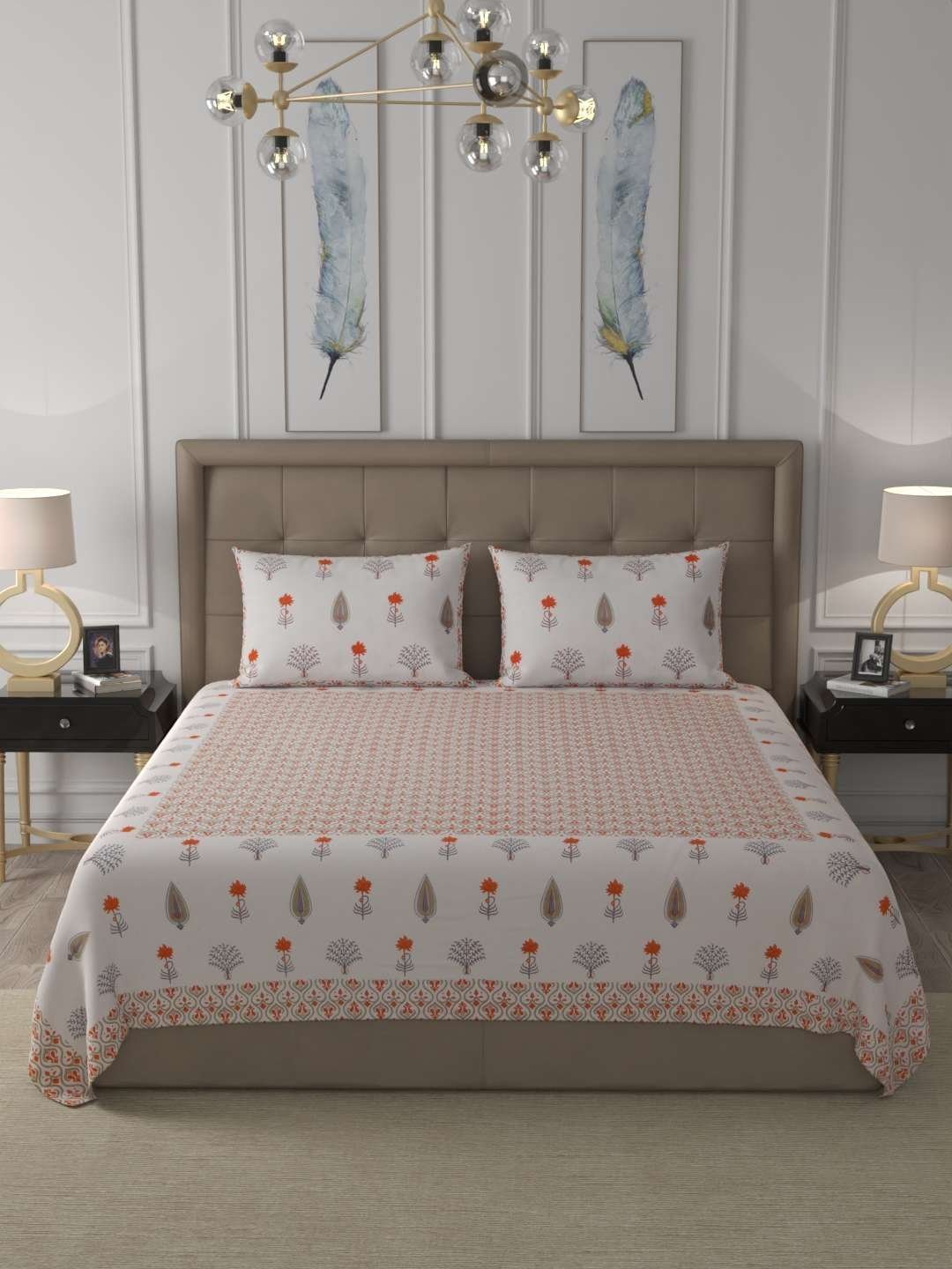 100% Pure Cotton Traditional  Printed Bedsheet for Double Bed King Size Bedsheet with 2 Pillow Covers